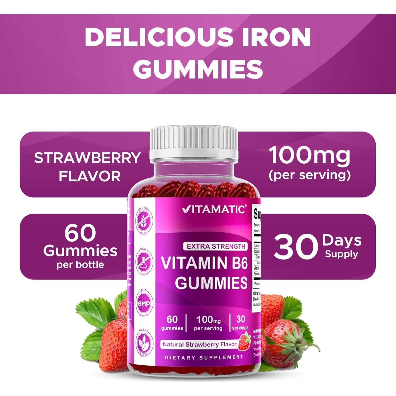 Vitamatic Vitamina B6 100mg - Sabor Baya - 60 Gominolas Veganas