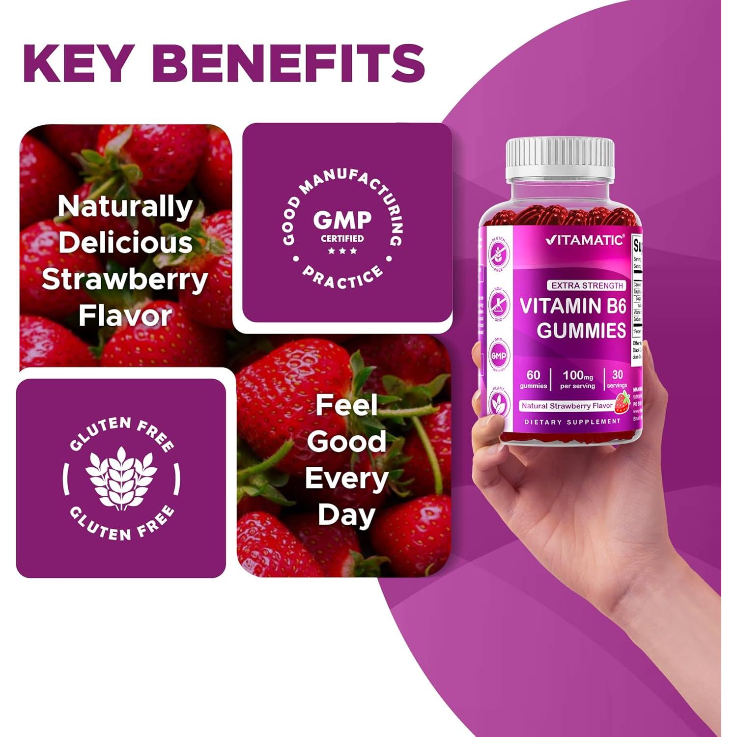 Vitamatic Vitamina B6 100mg - Sabor Baya - 60 Gominolas Veganas