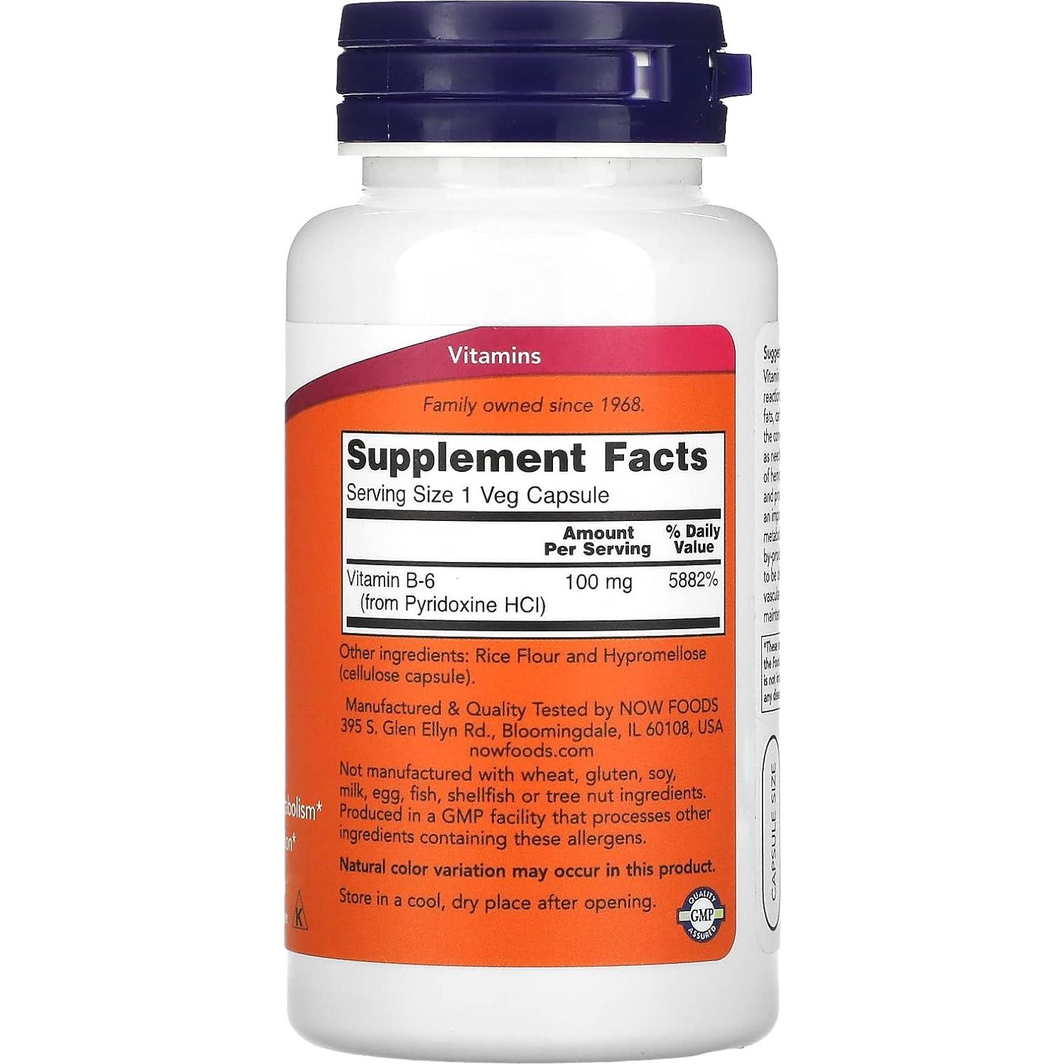 Vitamina B6 100mg 100 Cápsulas Now Foods