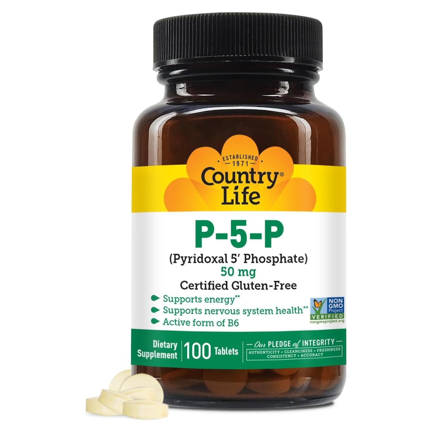 Suplemento Vitamina B6 P-5-P Country Life - 100 Cápsulas Veganas