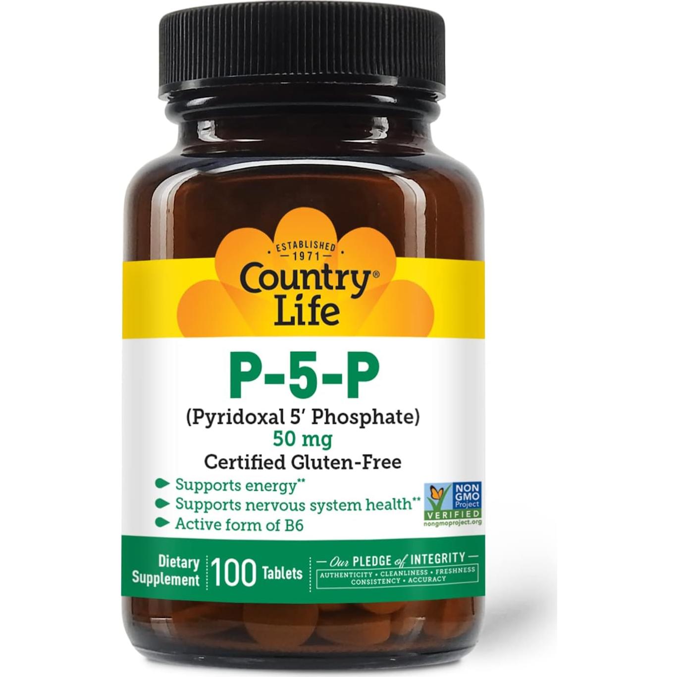 Suplemento Vitamina B6 P-5-P Country Life - 100 Cápsulas Veganas