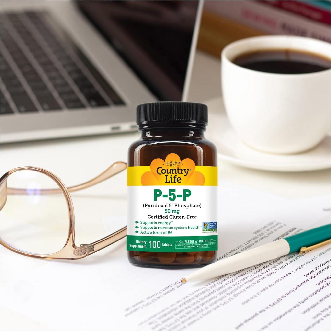 Suplemento Vitamina B6 P-5-P Country Life - 100 Cápsulas Veganas