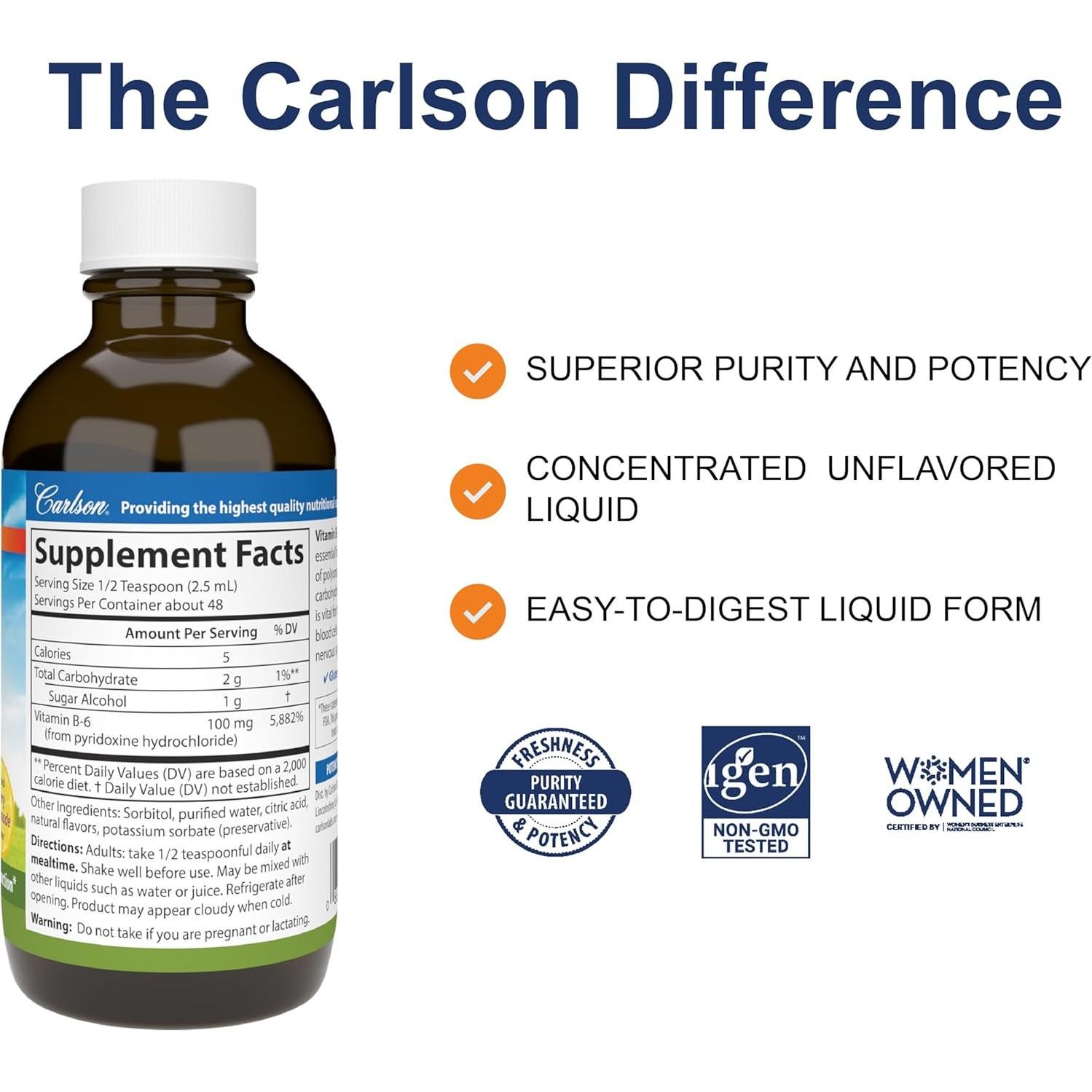 Carlson Vitamina B-6 Líquido 120 mL Sabor Limón Berry