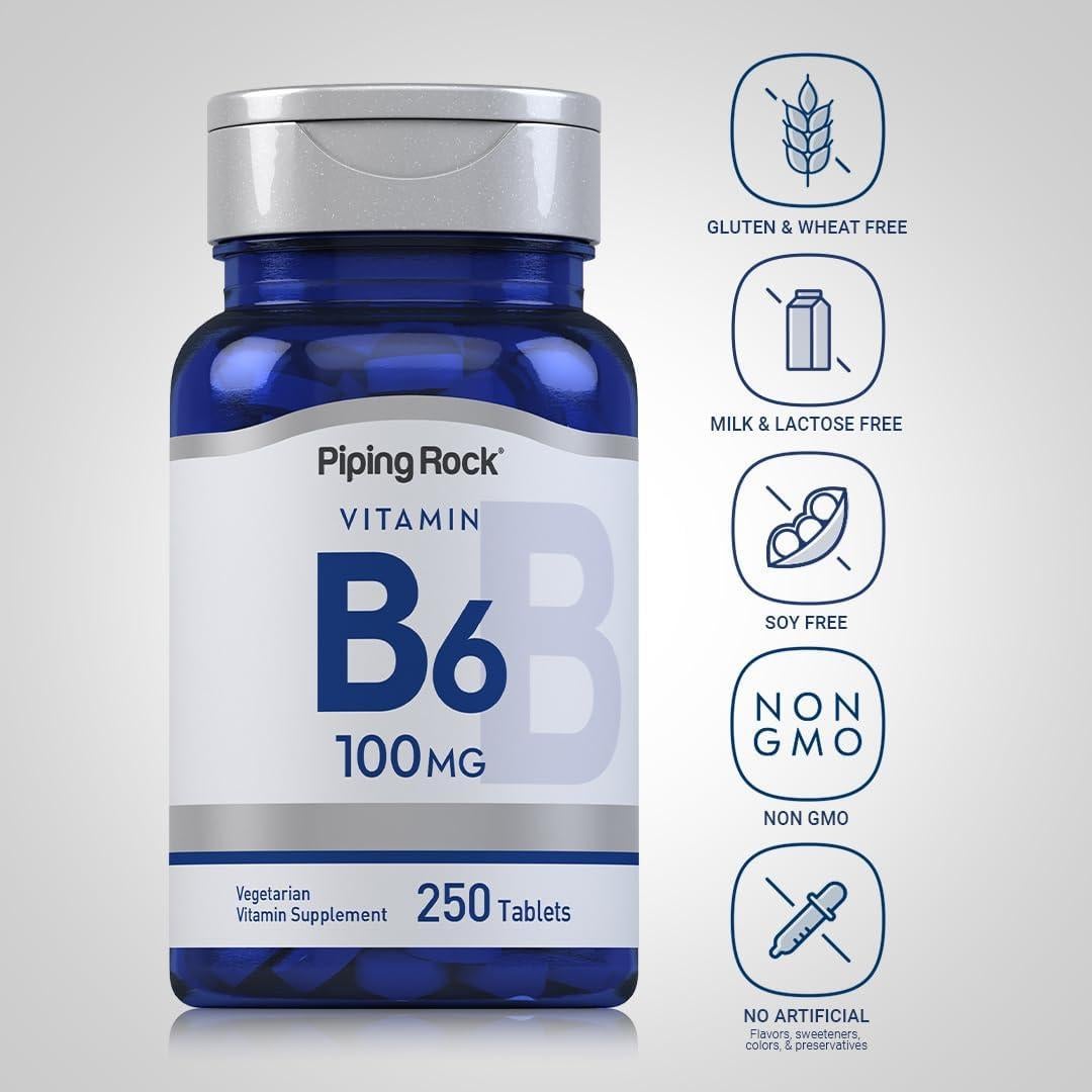 Suplemento de Vitamina B6 100mg Piping Rock | 250 Tabletas Vegetarianas