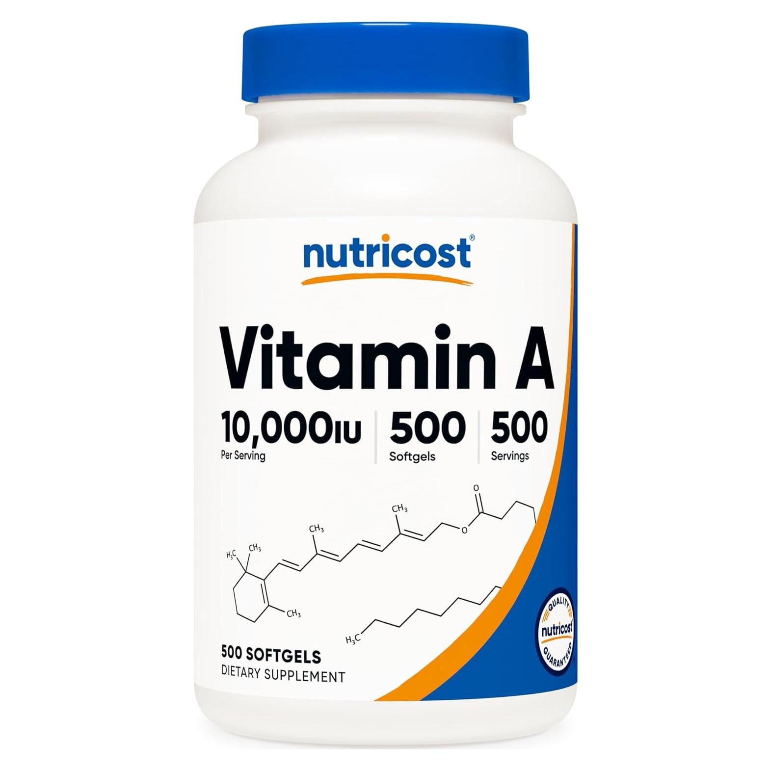 Vitamina A Nutricost 10,000 UI 500 Cápsulas Blandas
