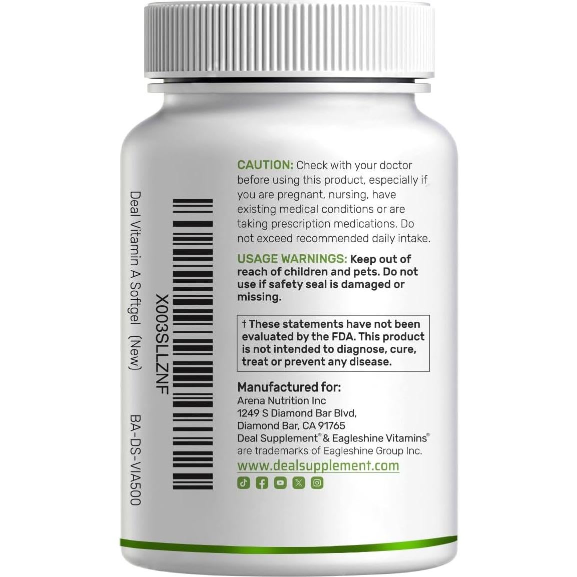 Suplemento Deal Vitamina A 25000 UI 500 Gelatinas Blandas