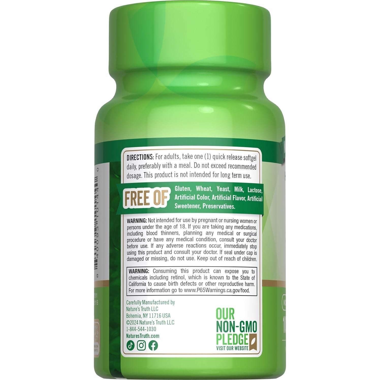 Suplemento de Vitamina A 10000 UI Nature's Truth 100 Cápsulas