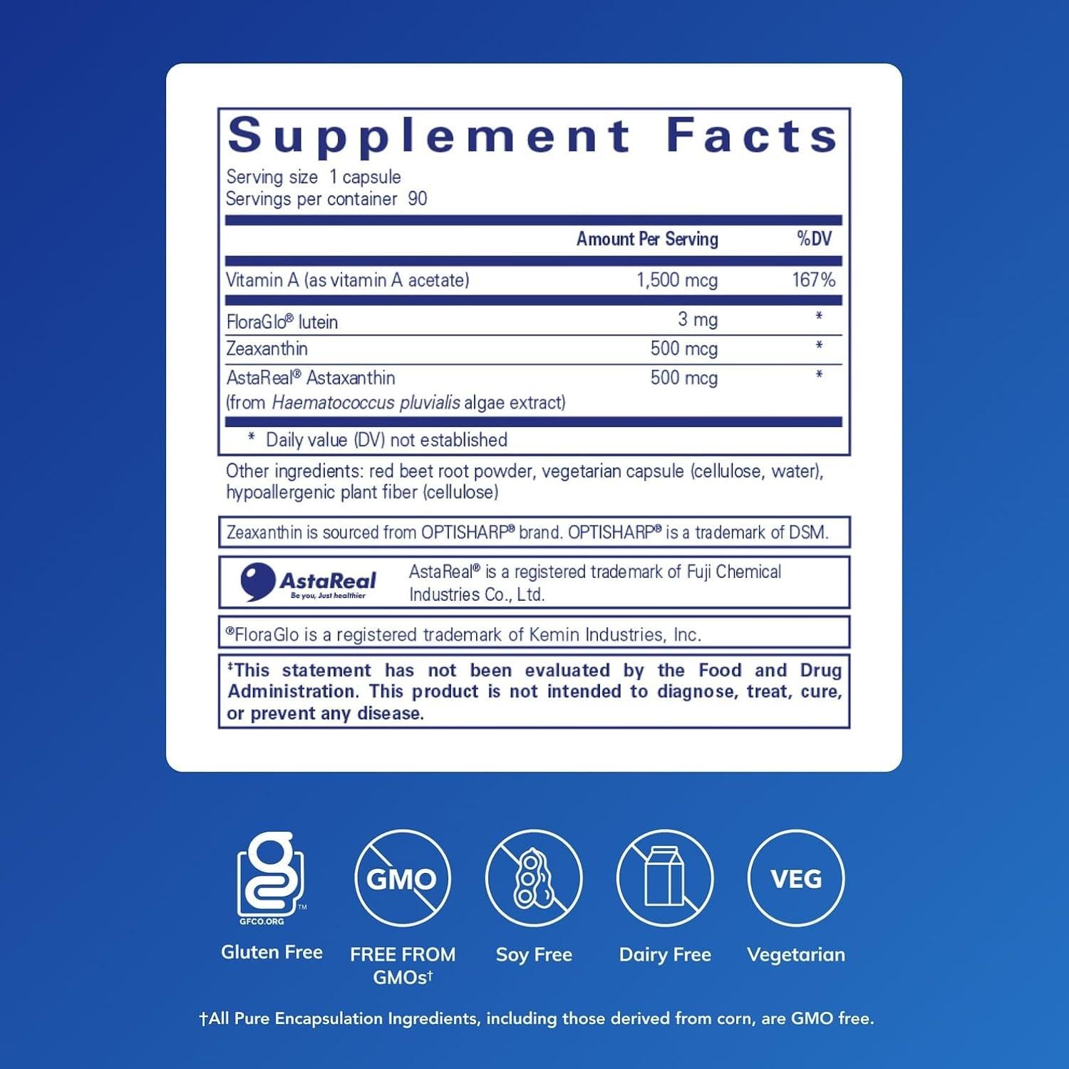 Vitamina A + Carotenoides Pure Encapsulations 90 Cápsulas