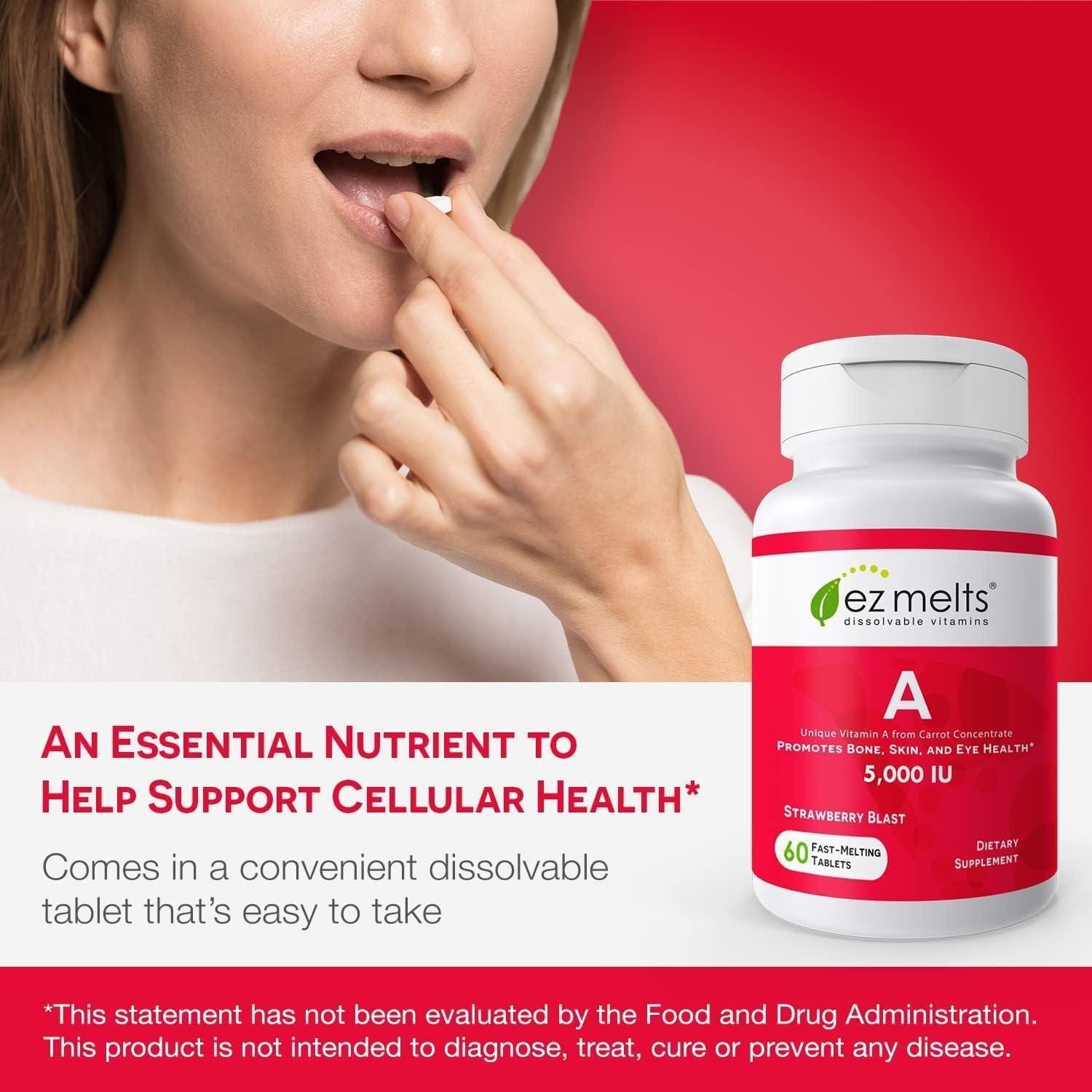 EZ Melts Vitamina A 5000 UI Disoluble Sin Azúcar 60 Tabletas
