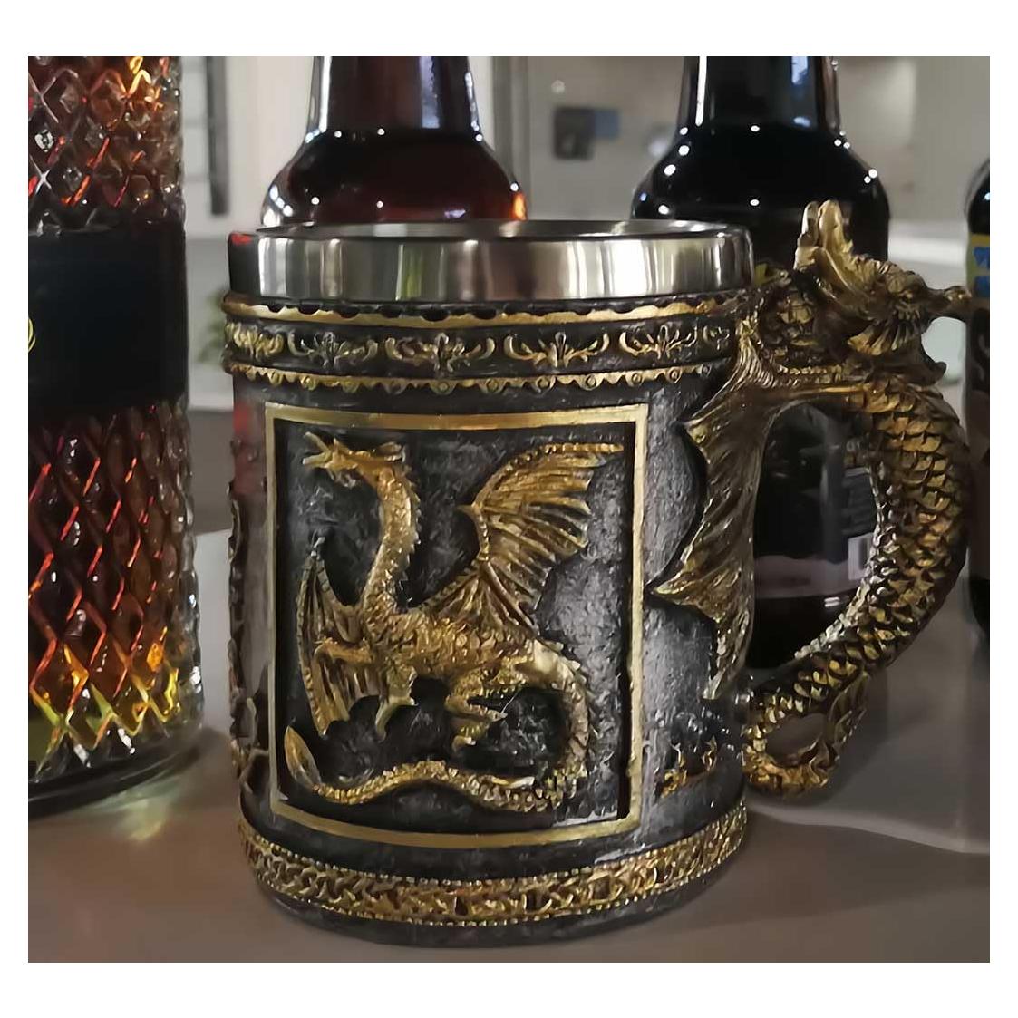 Taza Medieval Dragón Dorado CUZOKOLA 396ml para Café