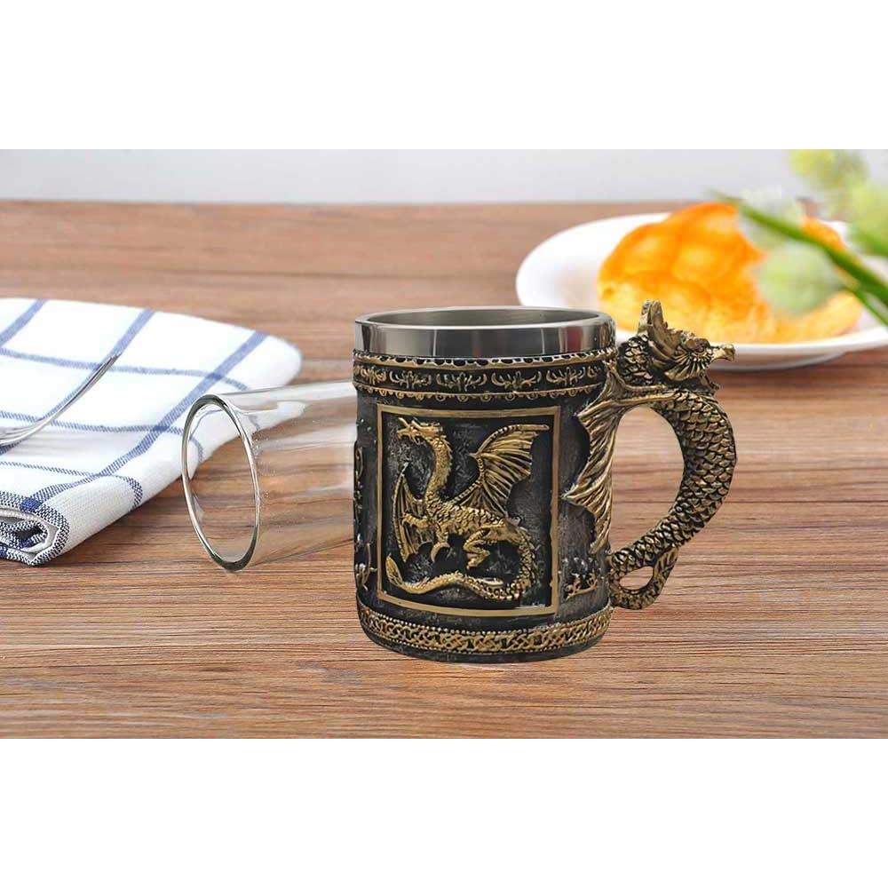 Taza Medieval Dragón Dorado CUZOKOLA 396ml para Café