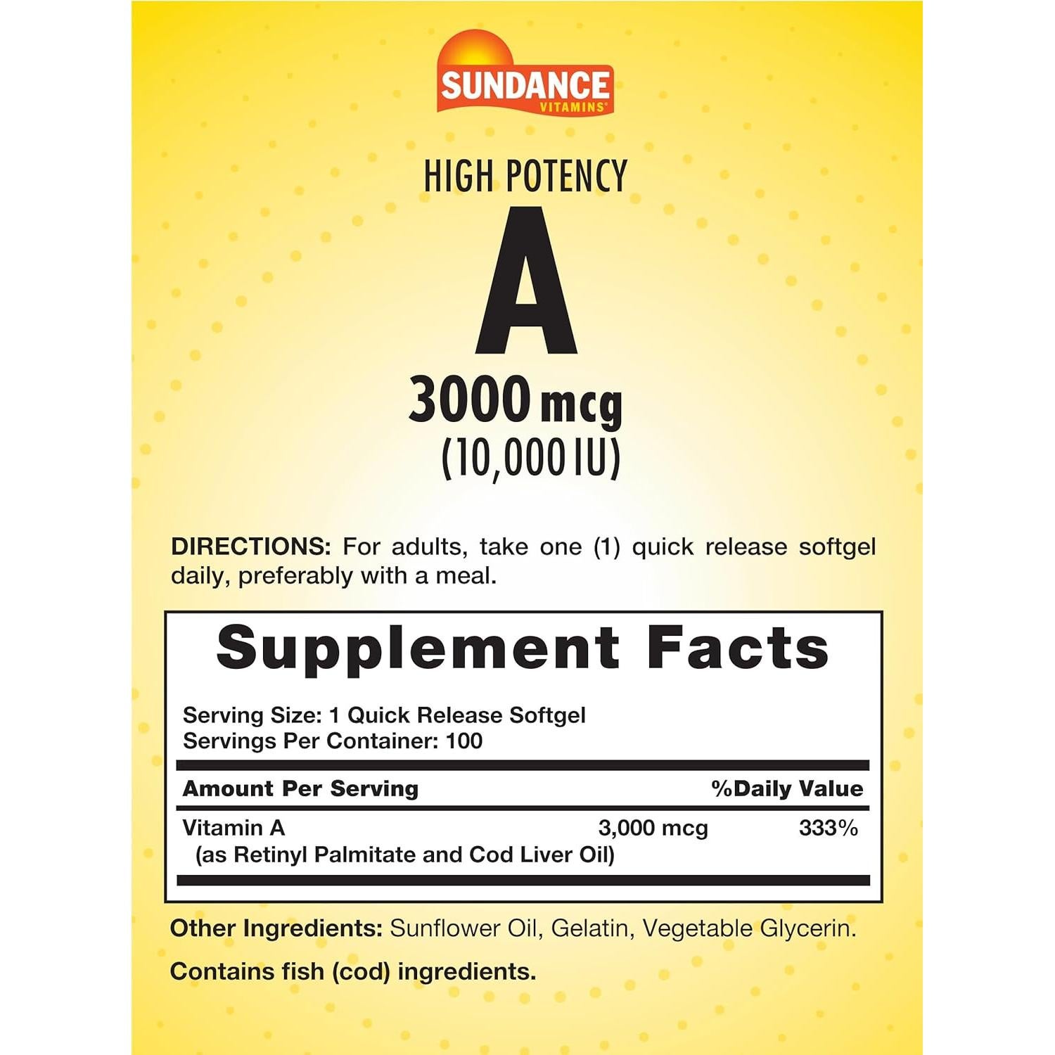 Cápsulas Blandas Vitamina A Sundance 3000 mcg 100 Unidades
