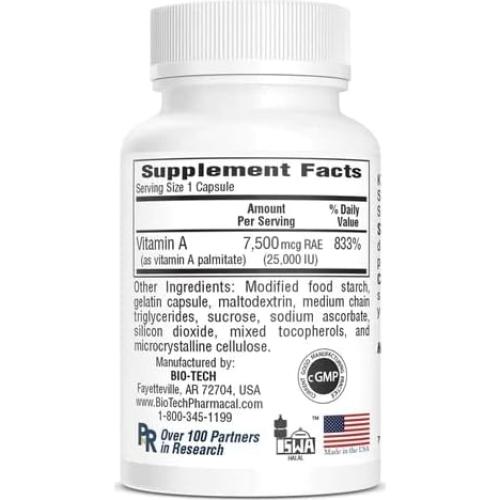 Suplemento Dietético A-25 Bio-Tech 100 Cápsulas Vitamina A