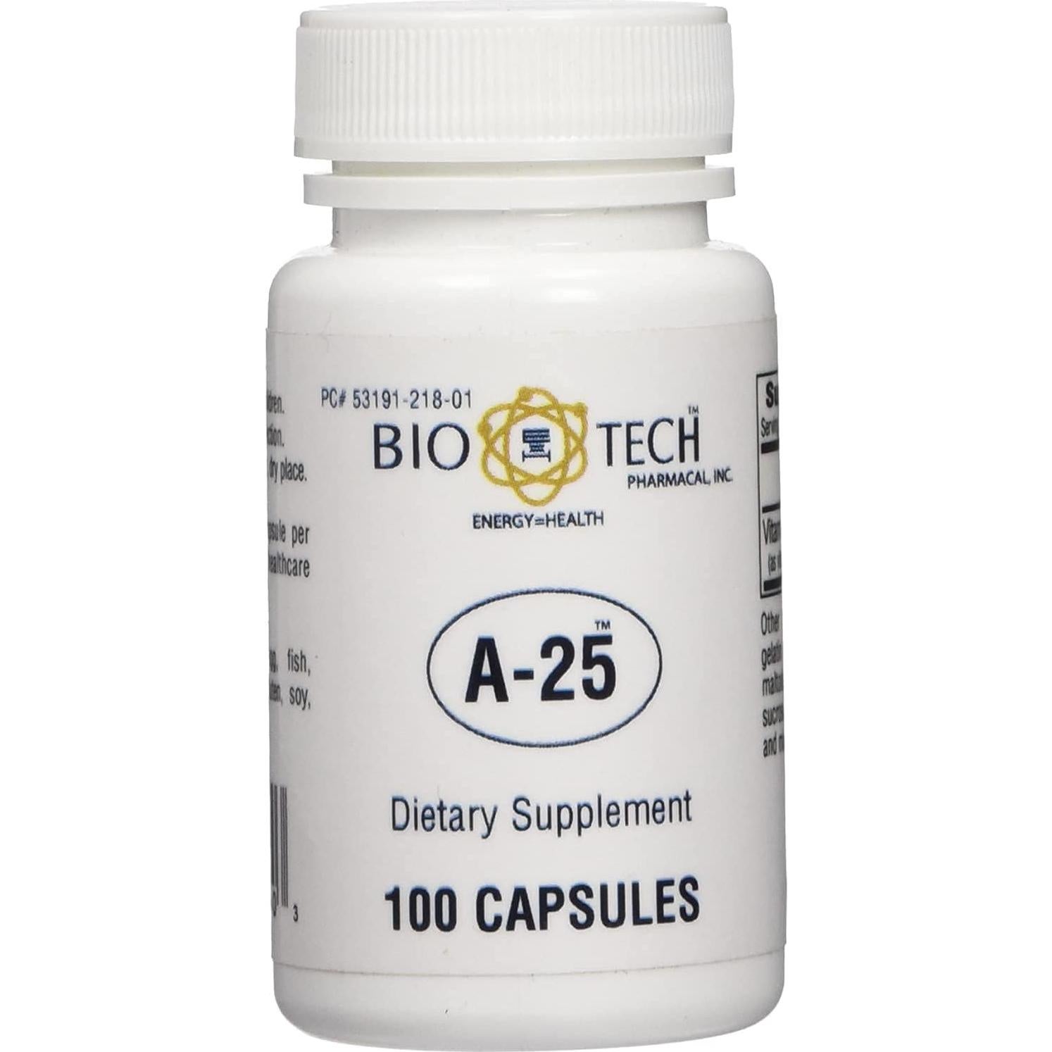 Suplemento Dietético A-25 Bio-Tech 100 Cápsulas Vitamina A
