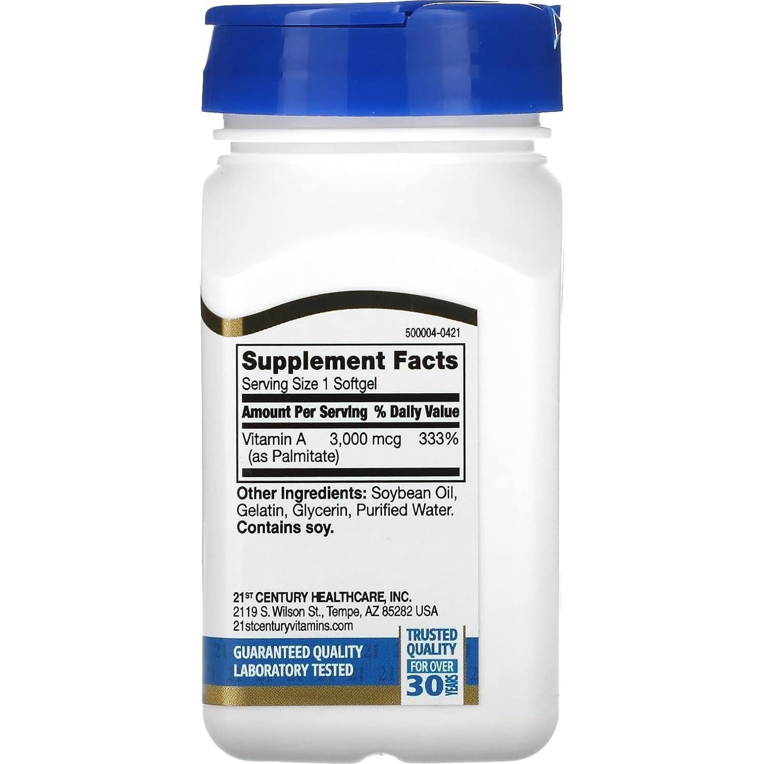 Vitamina A 21st Century 10,000 IU 110 Cápsulas Blandas