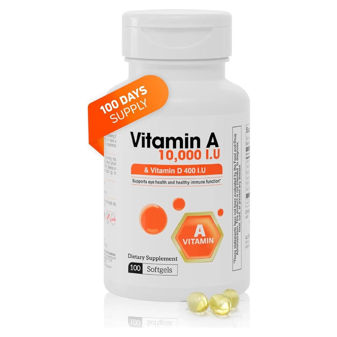 Suplemento de Vitamina A 10,000 UI y D3 400 UI Nutra - 100 Softgels