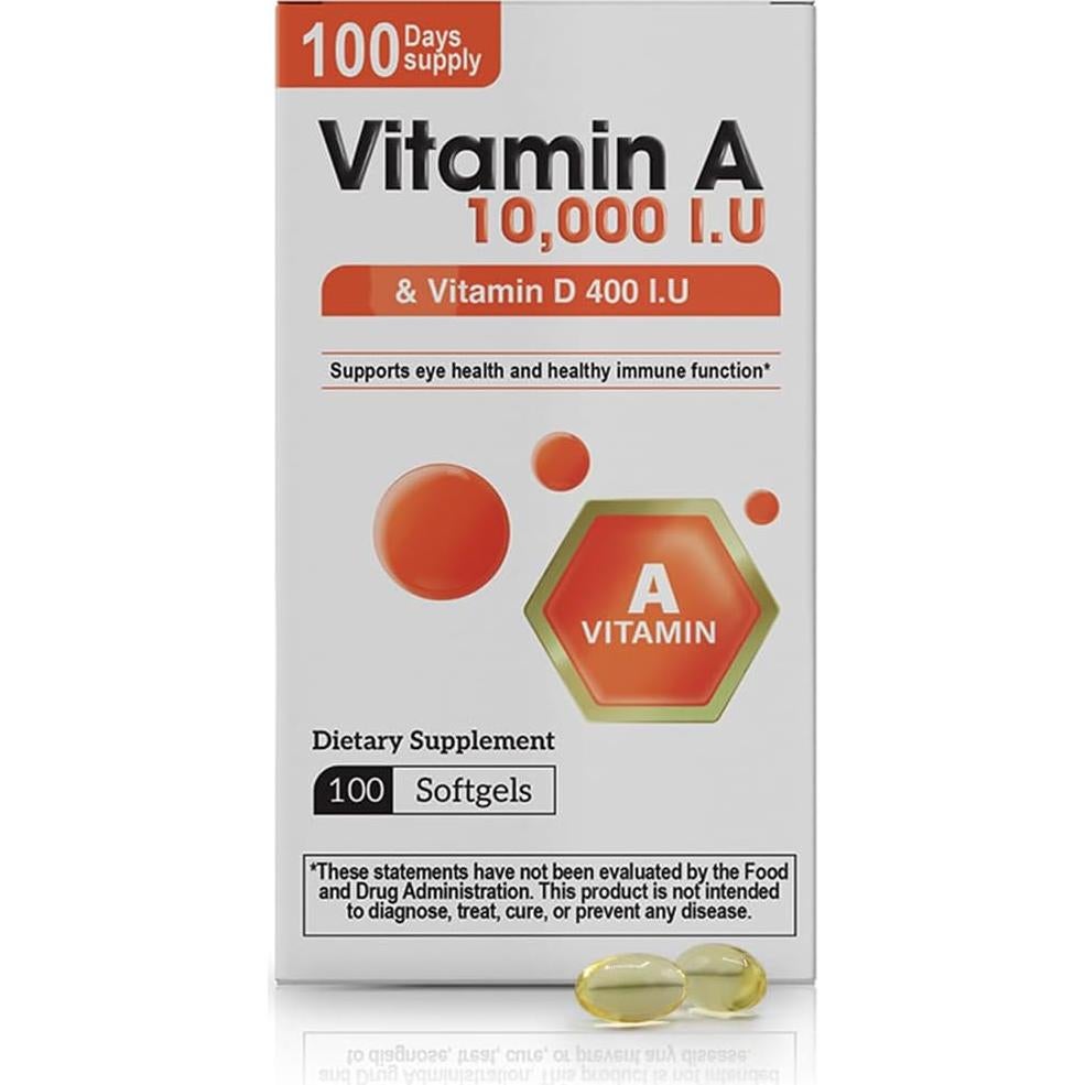 Suplemento de Vitamina A 10,000 UI y D3 400 UI Nutra - 100 Softgels