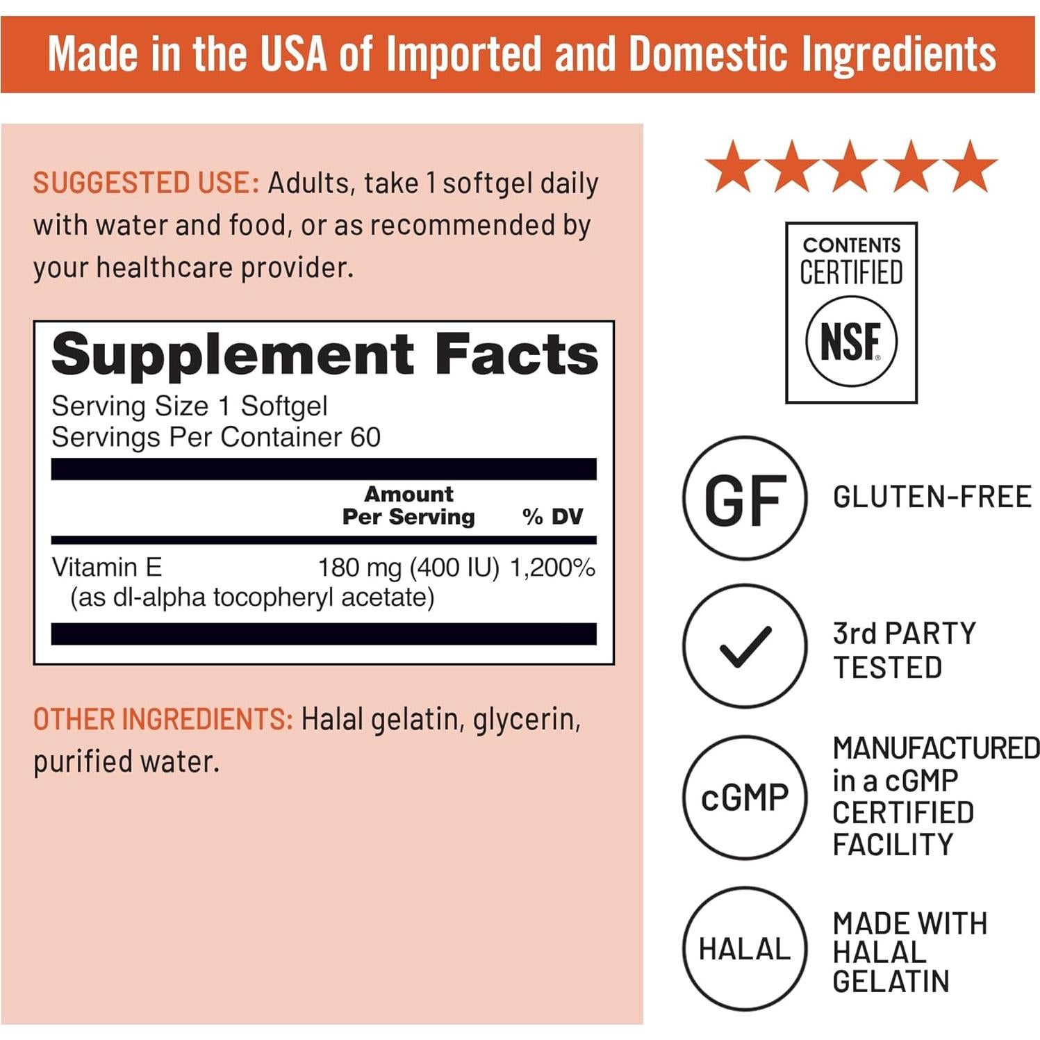 NatureWise Vitamina E 400 IU 60 Softgels Antioxidante