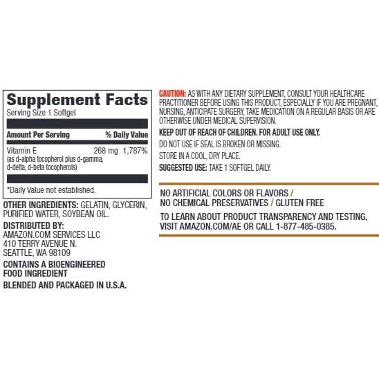 Vitamina E 400 IU Amazon Elements 100 Gelatinas Blandas