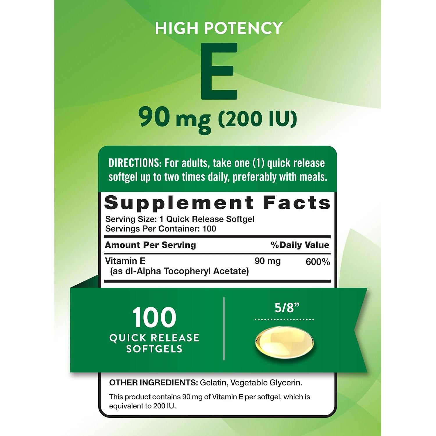 Suplemento de Vitamina E Nature's Truth 200 UI 100 Gelatinas Blandas