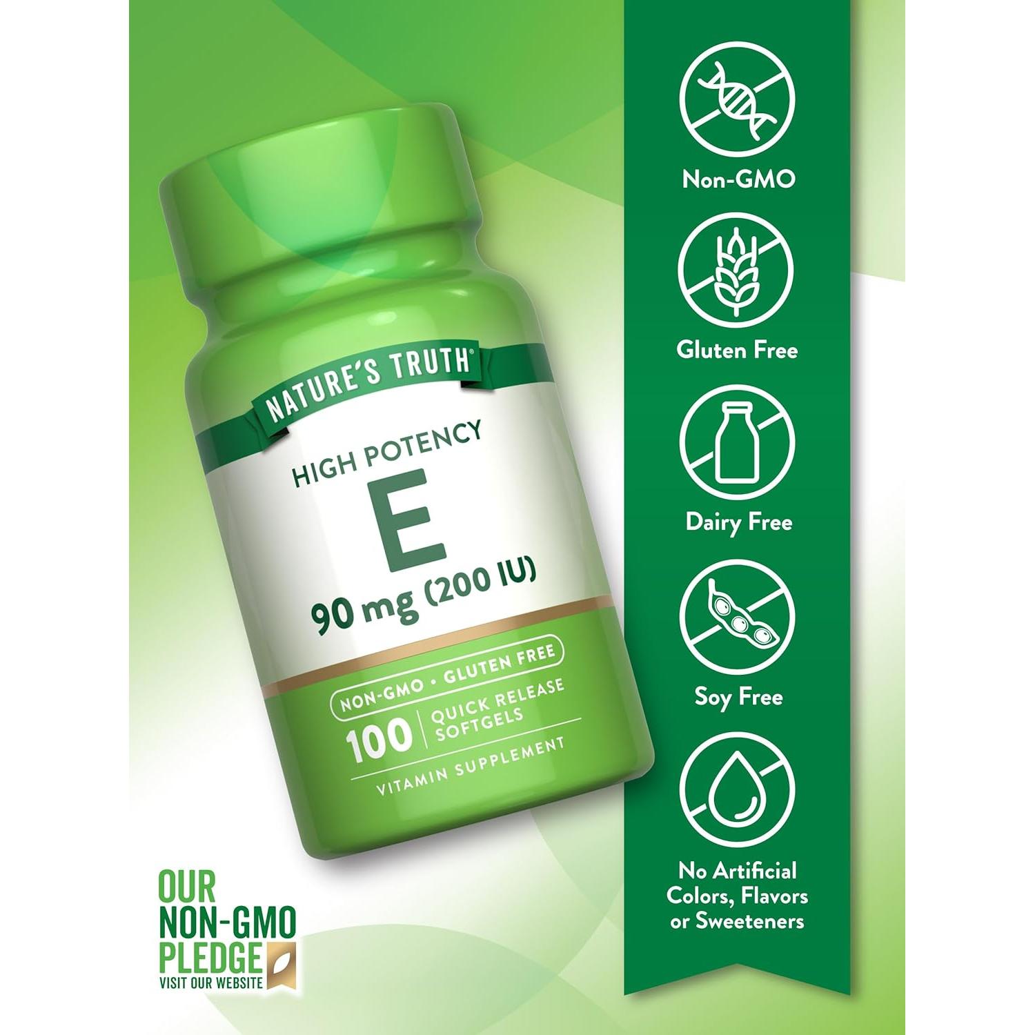 Suplemento de Vitamina E Nature's Truth 200 UI 100 Gelatinas Blandas