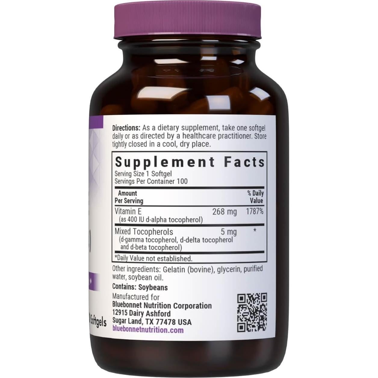 Suplemento Vitamina E Bluebonnet 400 UI 100 Gelatinas Blandas