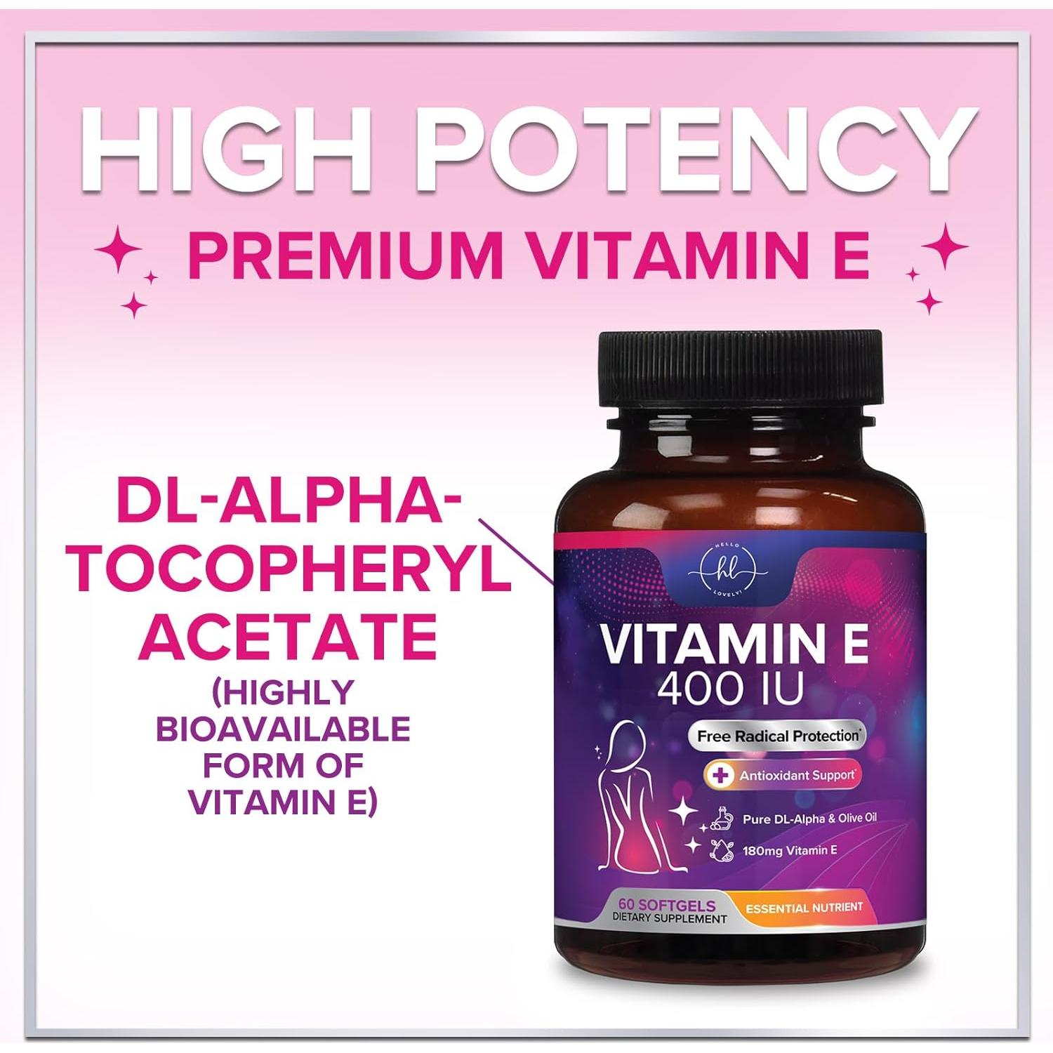 Vitamina E 400 UI Hello Lovely - Suplemento Antioxidante 60 Gelatinas