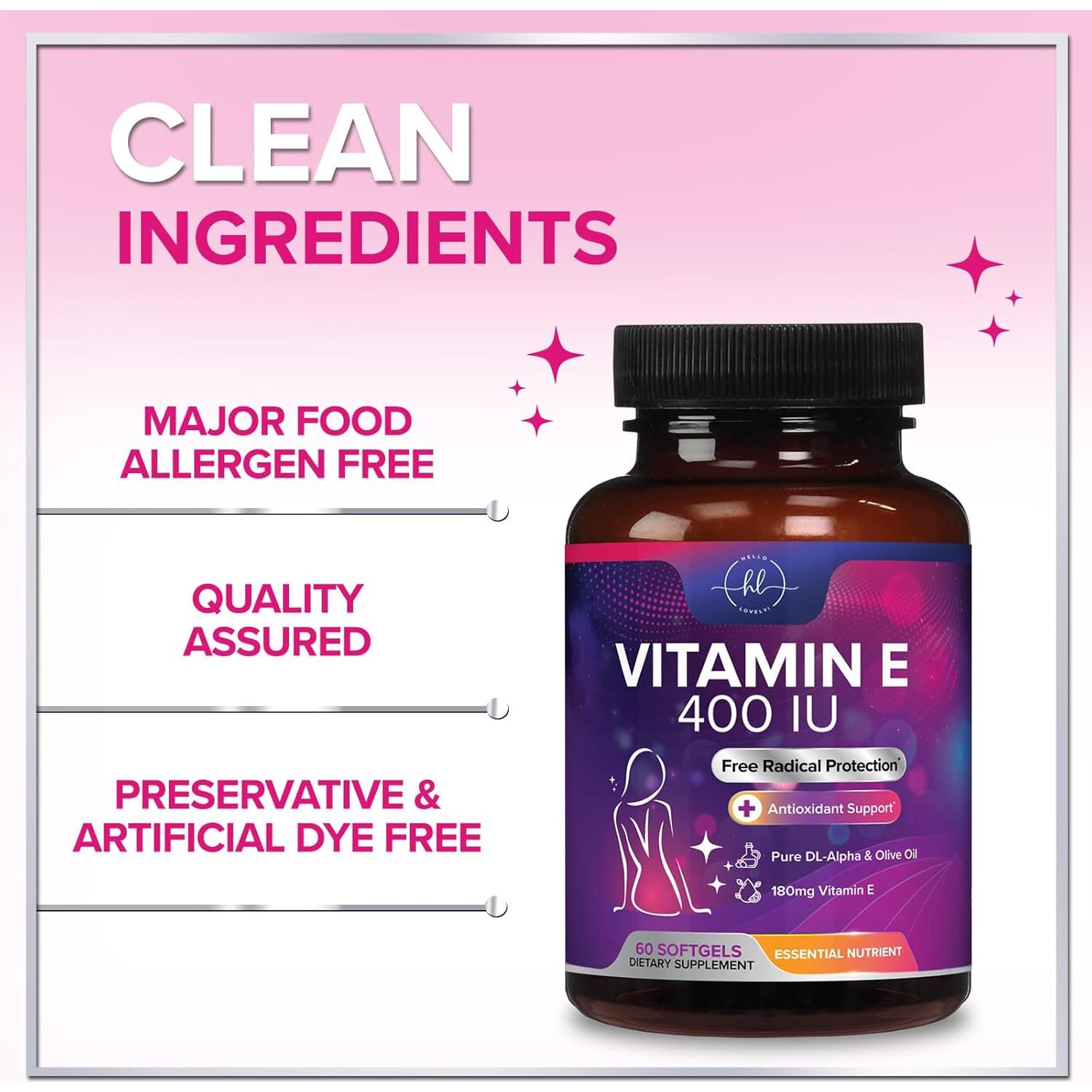 Vitamina E 400 UI Hello Lovely - Suplemento Antioxidante 60 Gelatinas