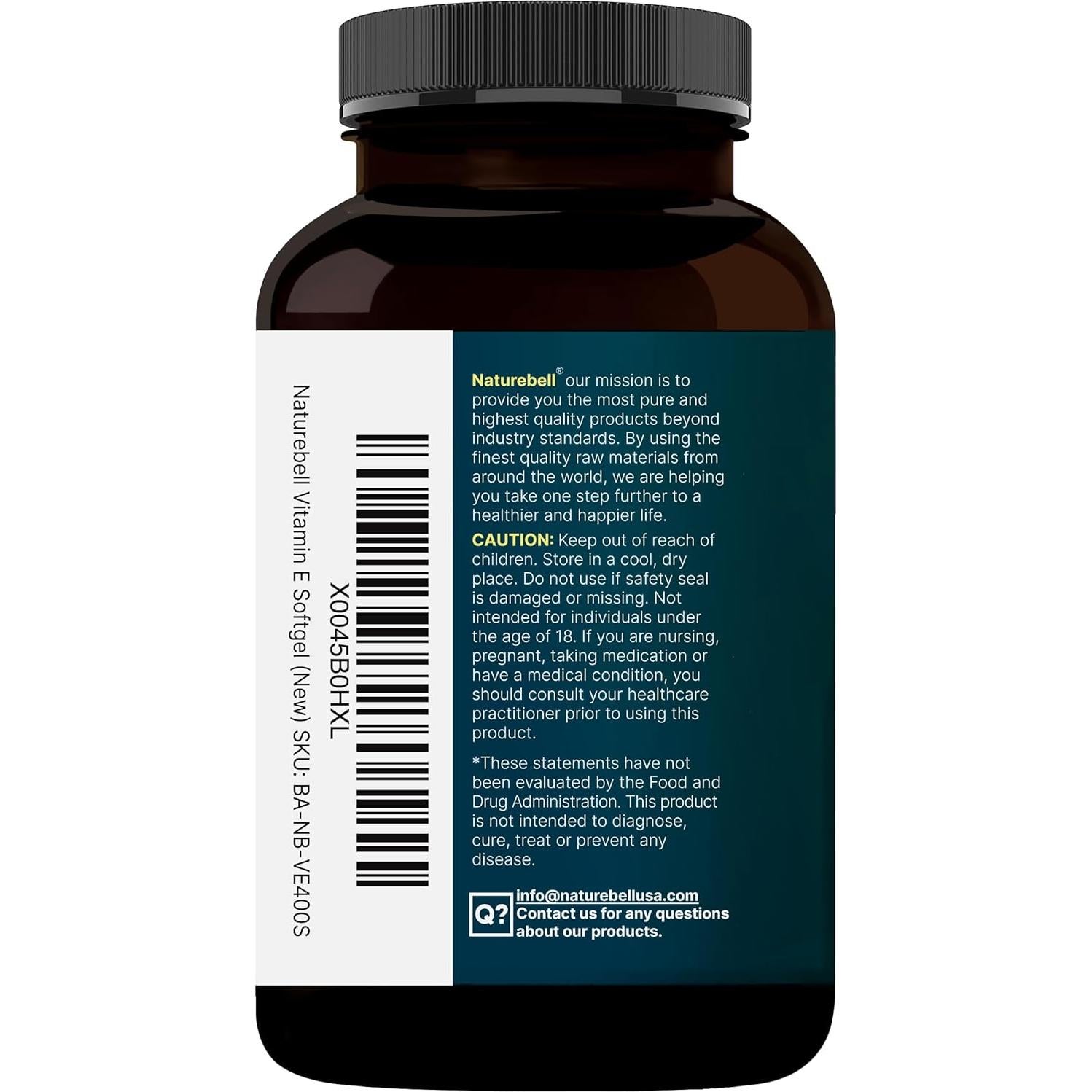 NatureBell Aceite de Vitamina E 400iu 400 Cápsulas Antioxidantes