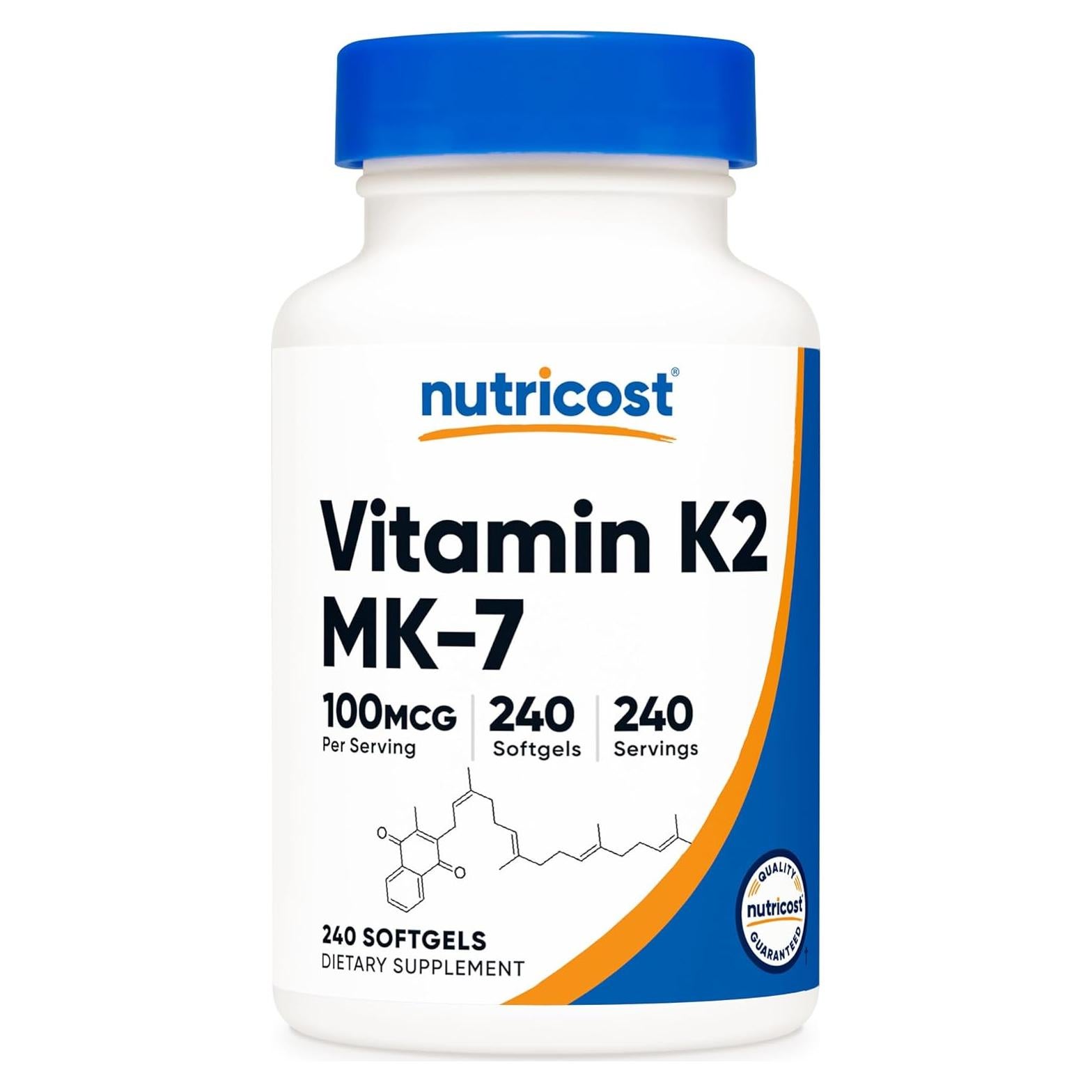Vitamina K2 MK-7 Nutricost 100 mcg 240 Softgels Sin Gluten