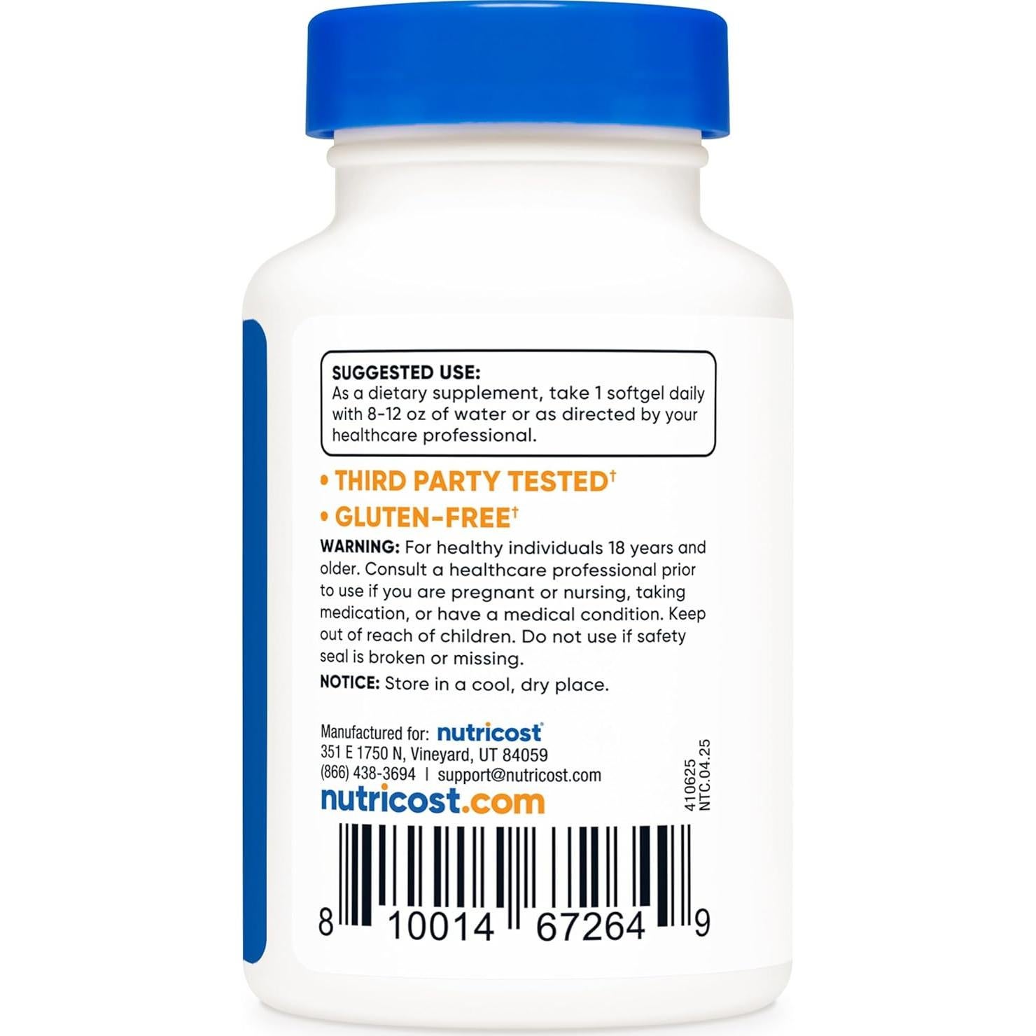 Vitamina K2 MK-7 Nutricost 100 mcg 240 Softgels Sin Gluten