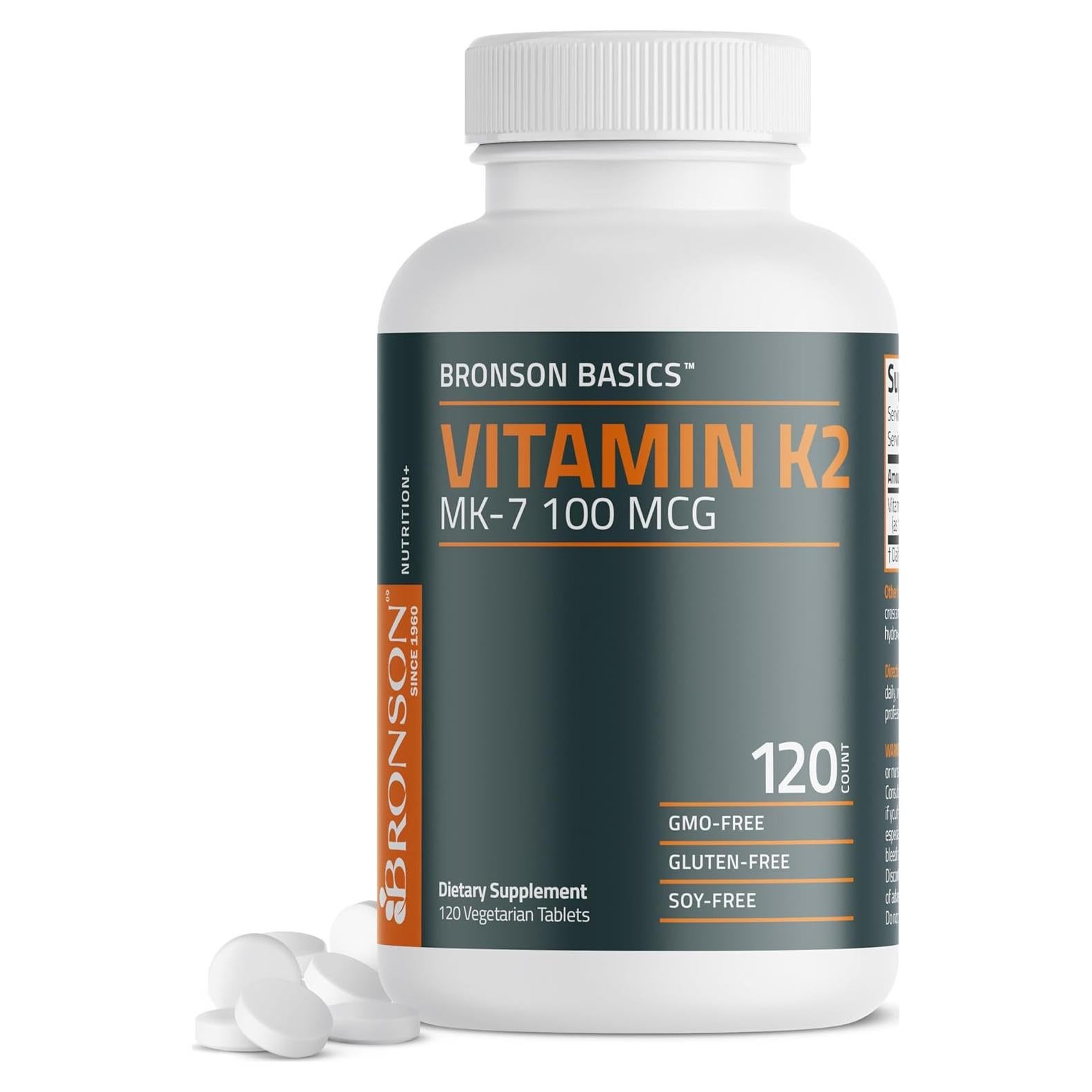 Vitamina K2 MK-7 Bronson 100 MCG 120 Tabletas Soporte Óseo
