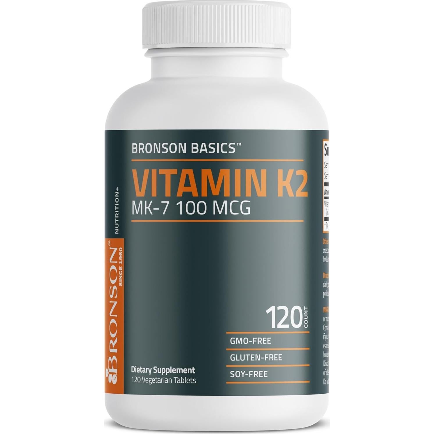 Vitamina K2 MK-7 Bronson 100 MCG 120 Tabletas Soporte Óseo
