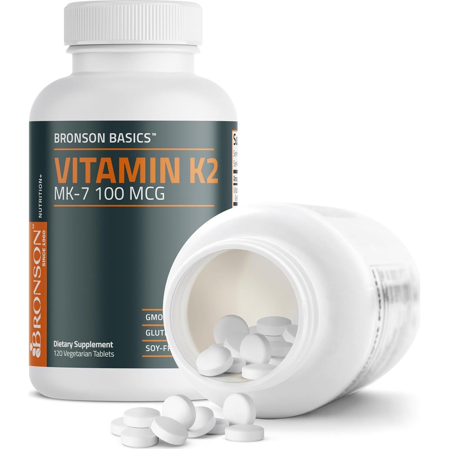 Vitamina K2 MK-7 Bronson 100 MCG 120 Tabletas Soporte Óseo