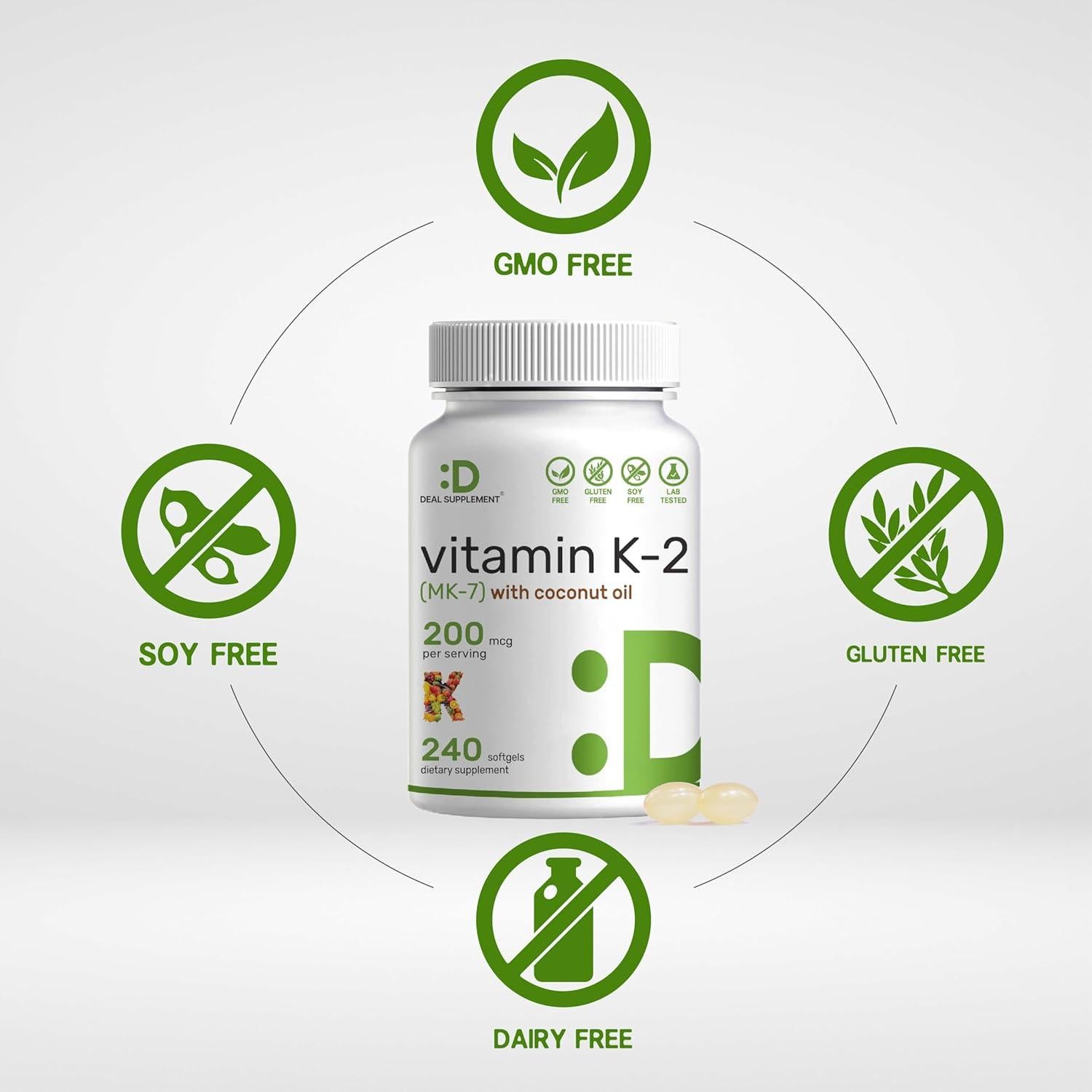 Suplemento Deal Vitamina K2 MK-7 200mcg 240 Gelatinas Blandas