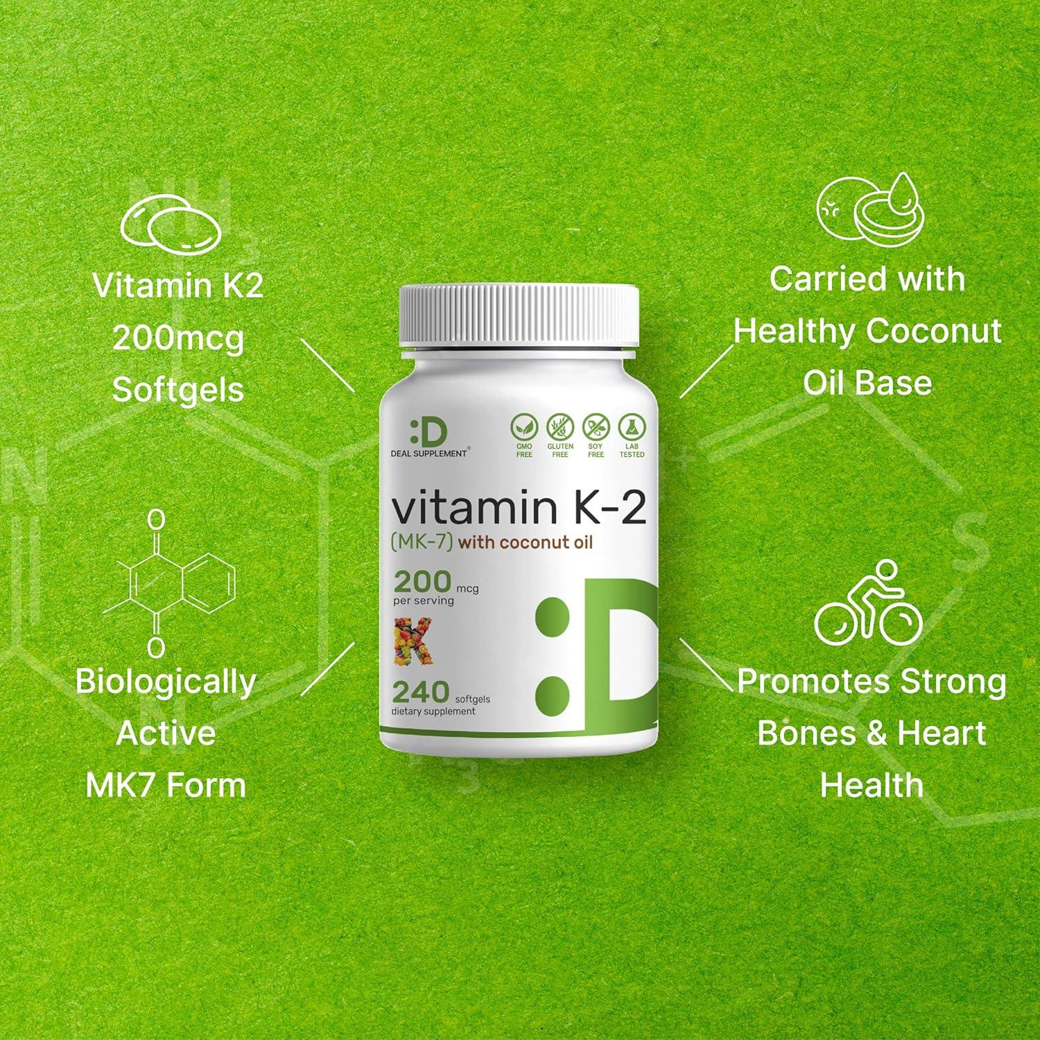 Suplemento Deal Vitamina K2 MK-7 200mcg 240 Gelatinas Blandas