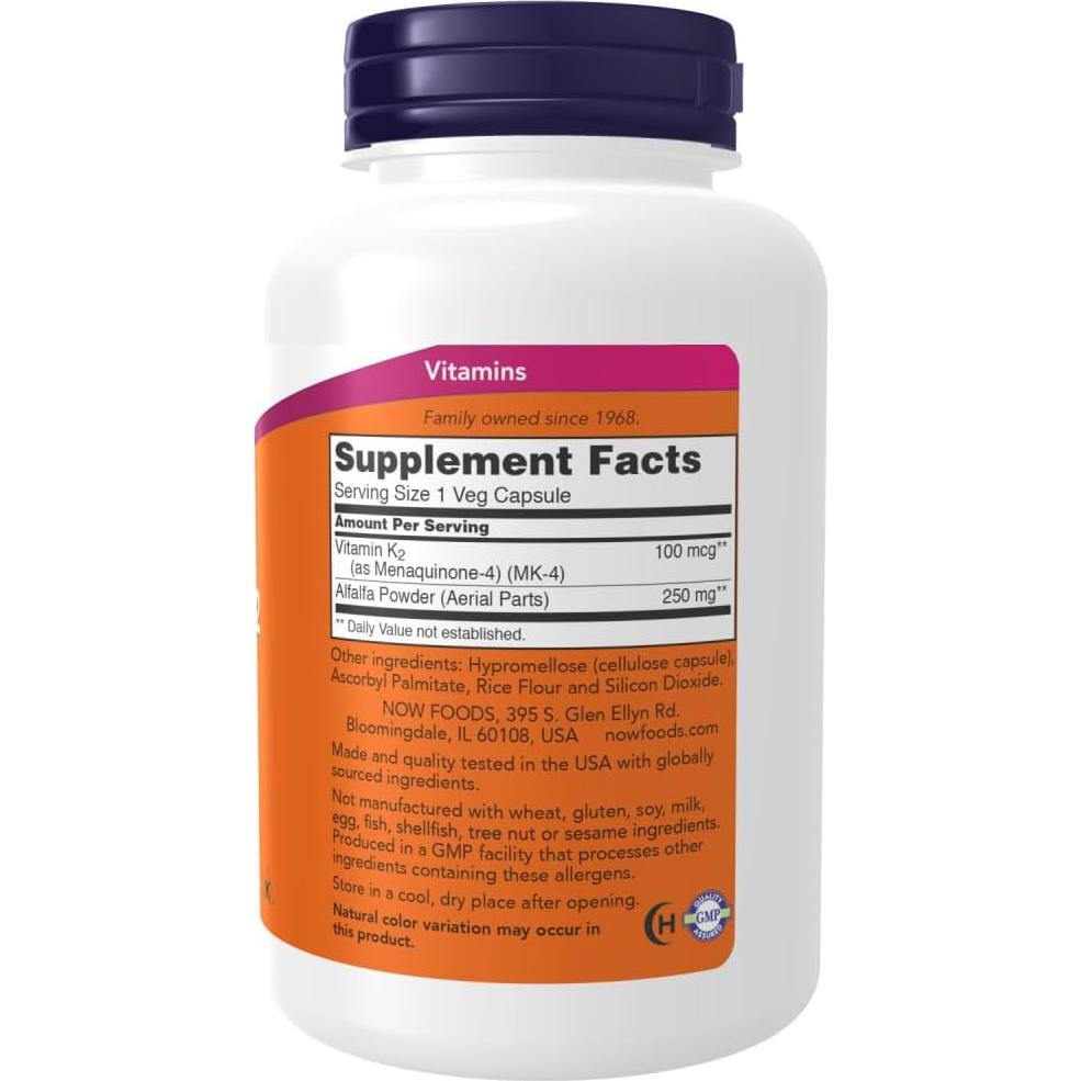Vitamina K-2 NOW Foods 250 Cápsulas Vegetales Salud Ósea
