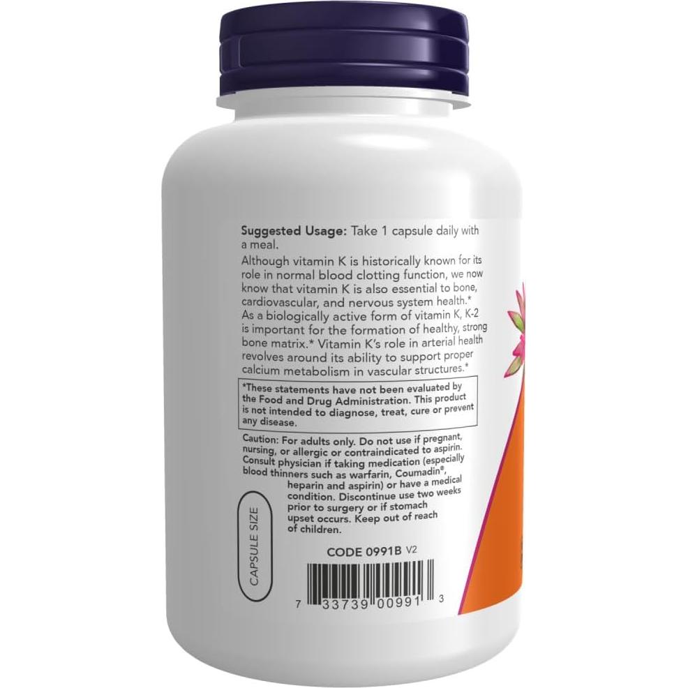 Vitamina K-2 NOW Foods 250 Cápsulas Vegetales Salud Ósea