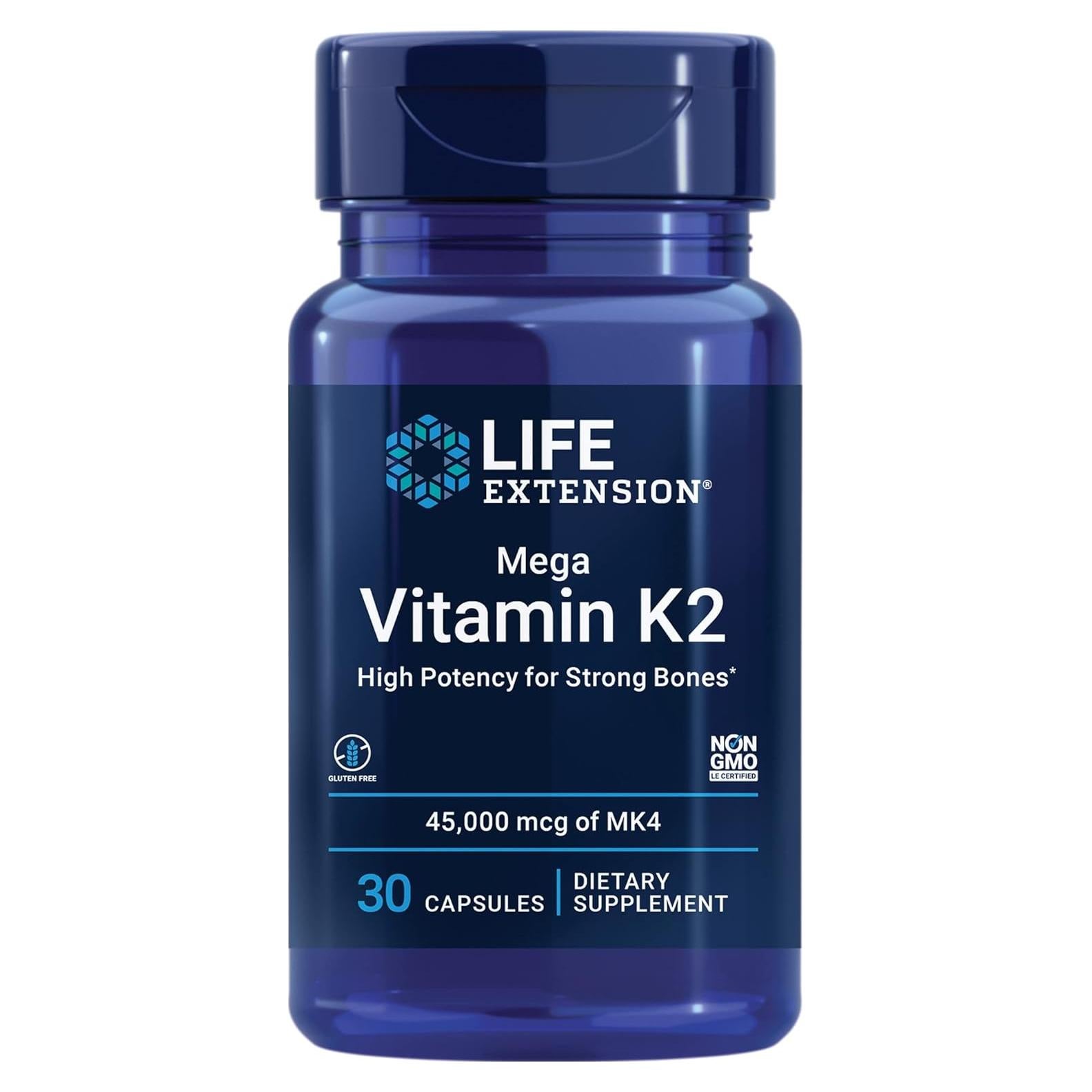 Mega Vitamina K2 Life Extension 45 mg para Huesos Fuertes - 30 Cápsulas