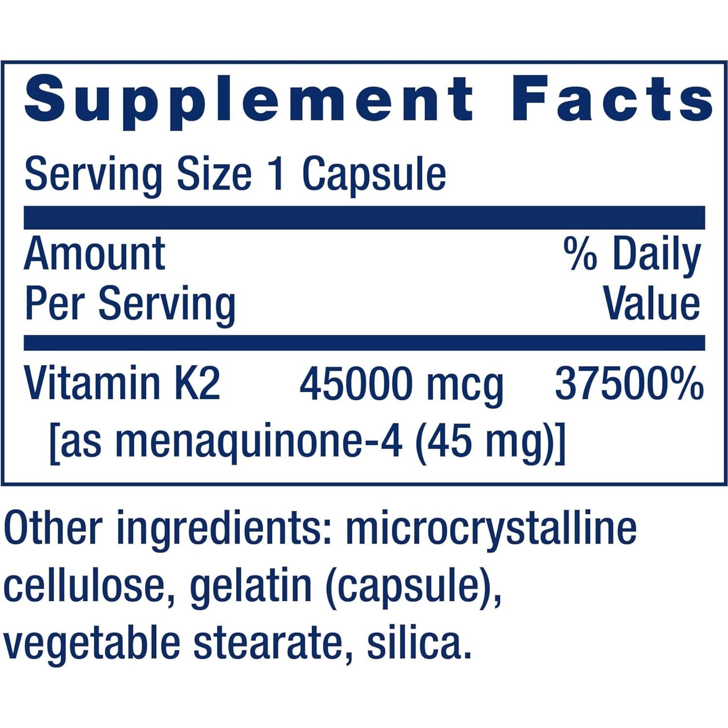 Mega Vitamina K2 Life Extension 45 mg para Huesos Fuertes - 30 Cápsulas