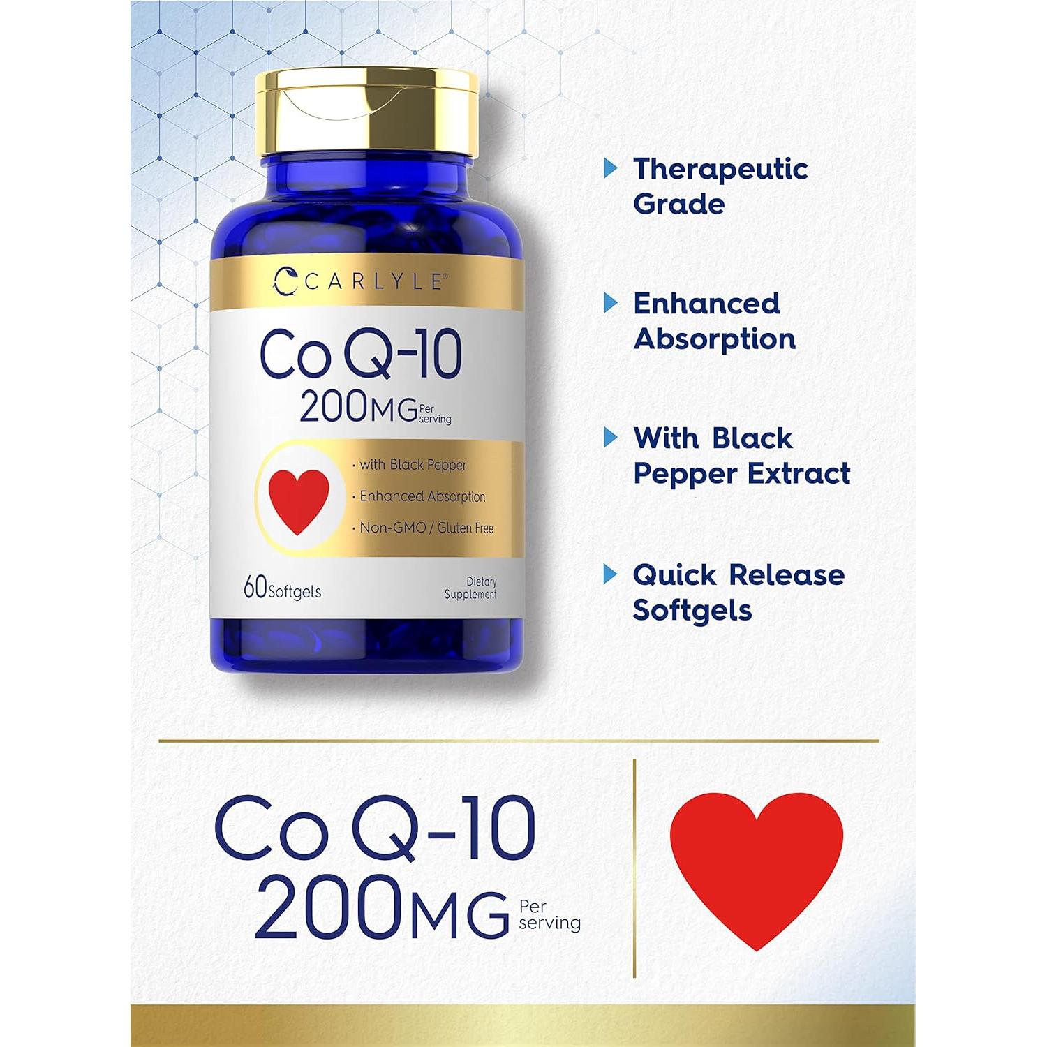 Cápsulas de CoQ10 200mg Carlyle con Pimienta Negra - 60 Unidades