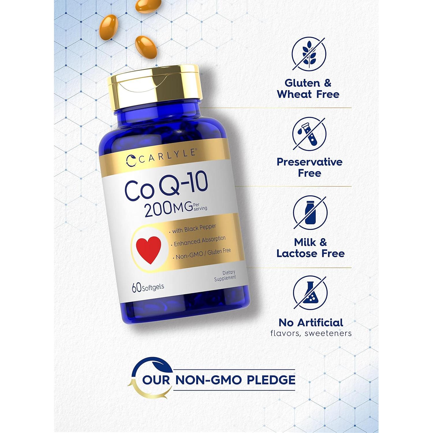 Cápsulas de CoQ10 200mg Carlyle con Pimienta Negra - 60 Unidades