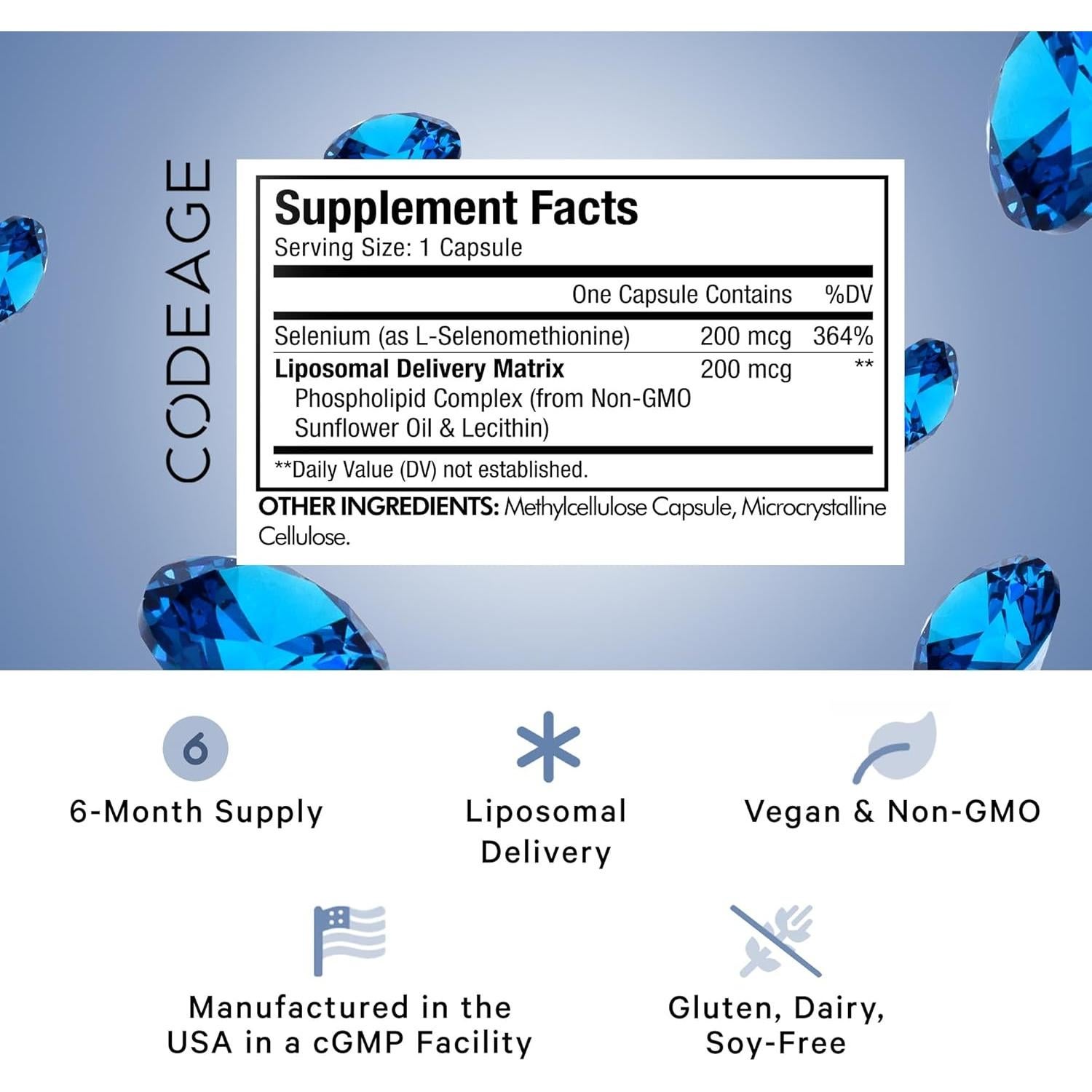 Suplemento de Selenio Liposomal Codeage 200 mcg 180 Cápsulas