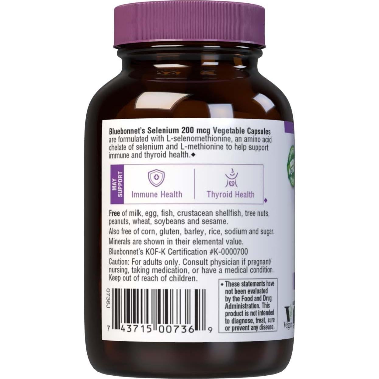 Cápsulas de Selenio Bluebonnet 200 mcg - Antioxidante Vegano - 90 Unidades