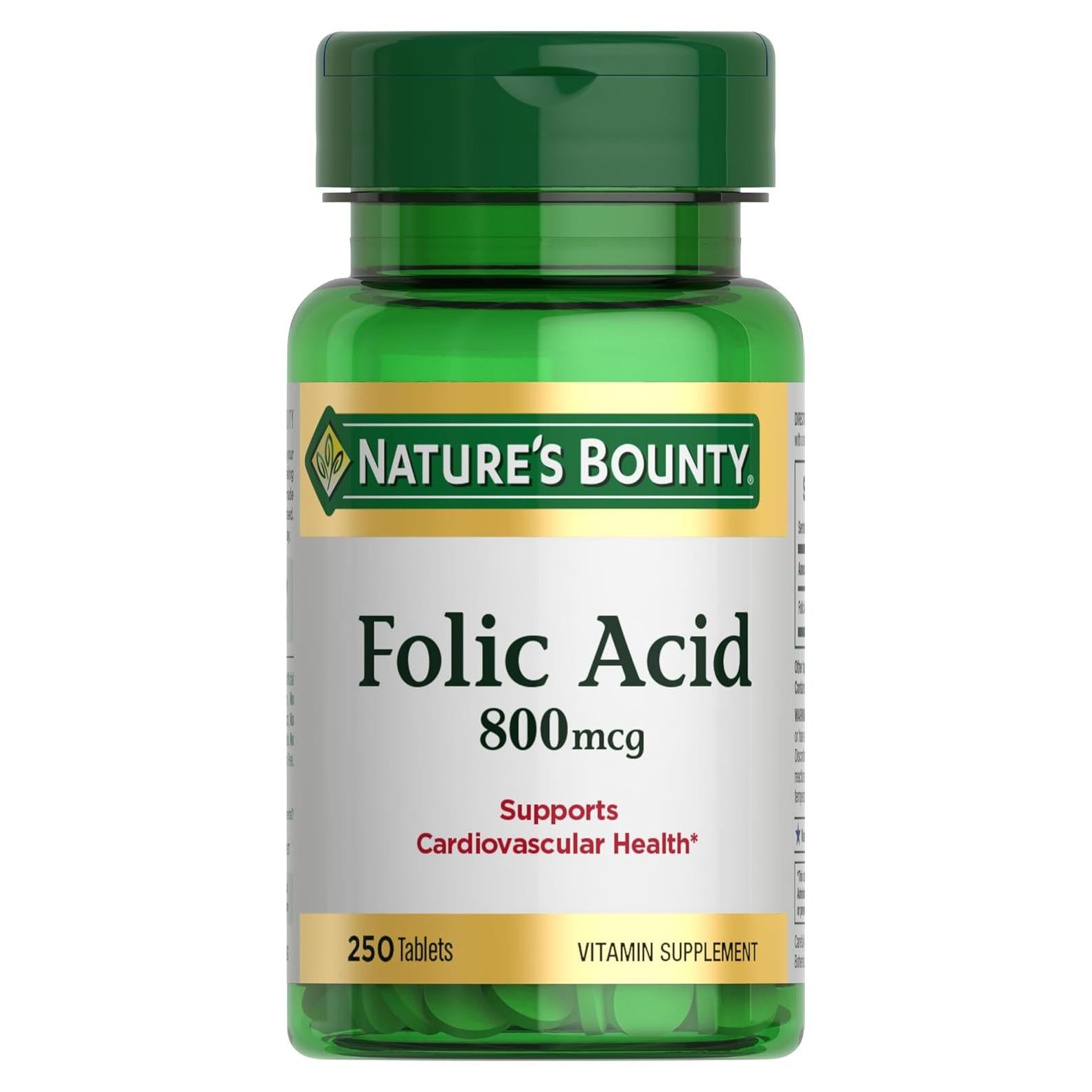 Suplemento Ácido Fólico Nature's Bounty 800mcg 250 Tabletas