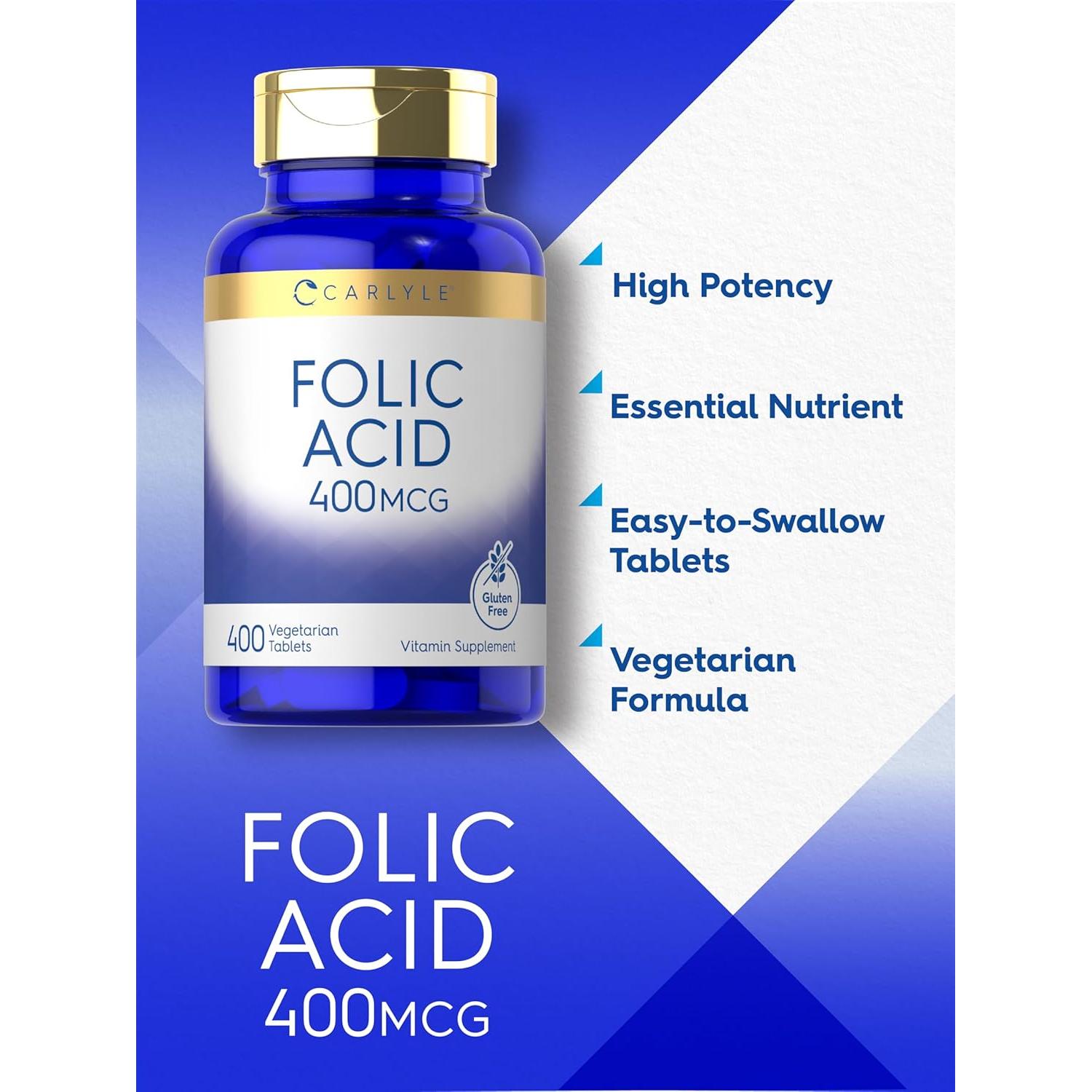 Carlyle Ácido Fólico 400 mcg - 400 Tabletas Vegetarianas