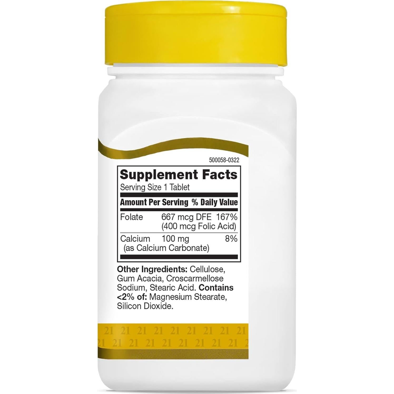 Tabletas de Ácido Fólico 400 mcg Siglo 21 - 250 Unidades