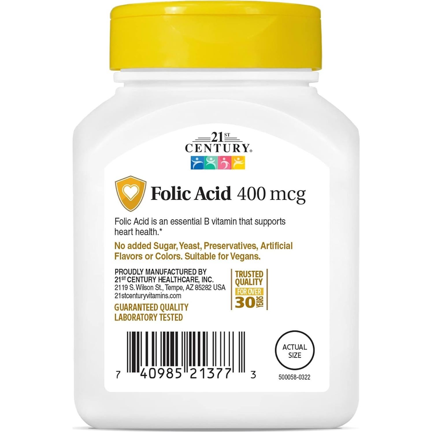 Tabletas de Ácido Fólico 400 mcg Siglo 21 - 250 Unidades
