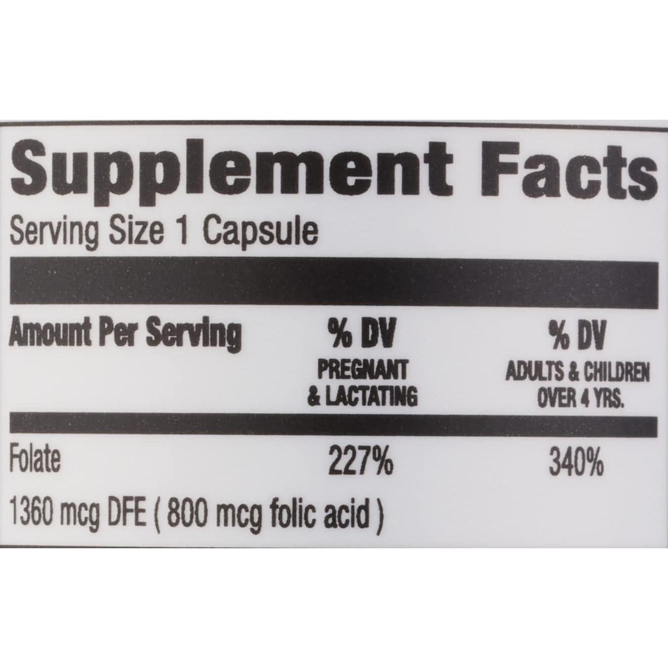 Ácido Fólico 800 mcg Amazon - Suplemento Dietético 180 Tabletas