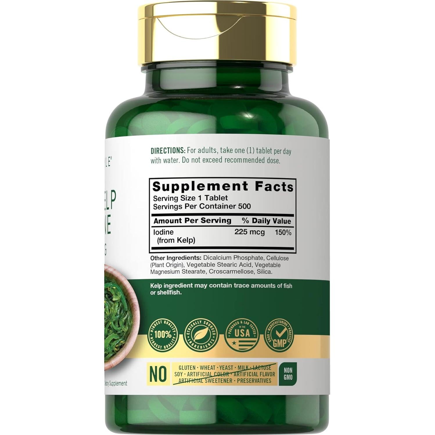 Suplemento de Yodo de Algas Marinas Carlyle 225 mcg 300 Tabletas